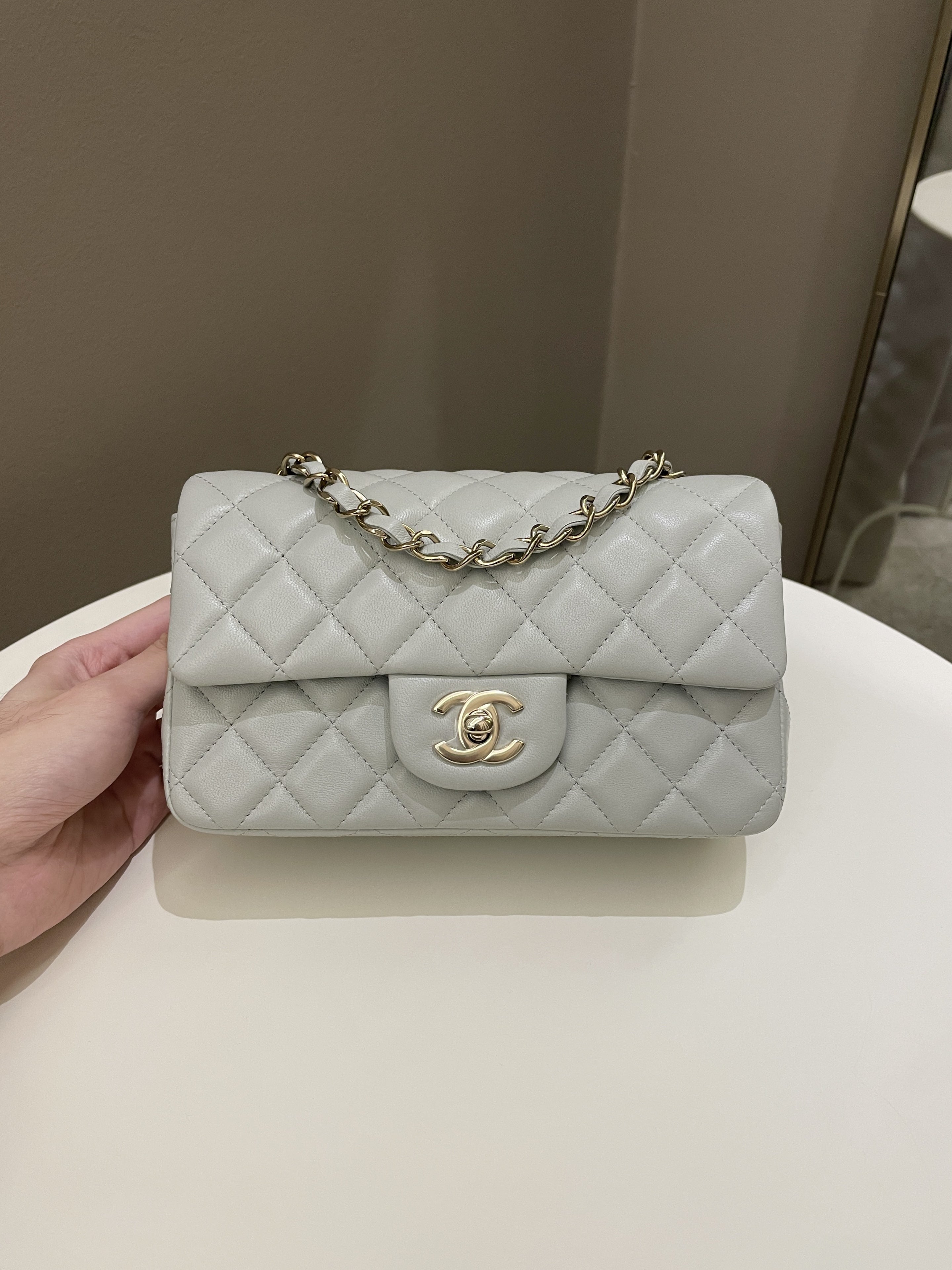 Chanel Classic Quilted Mini Rectangular Light Grey Lambskin