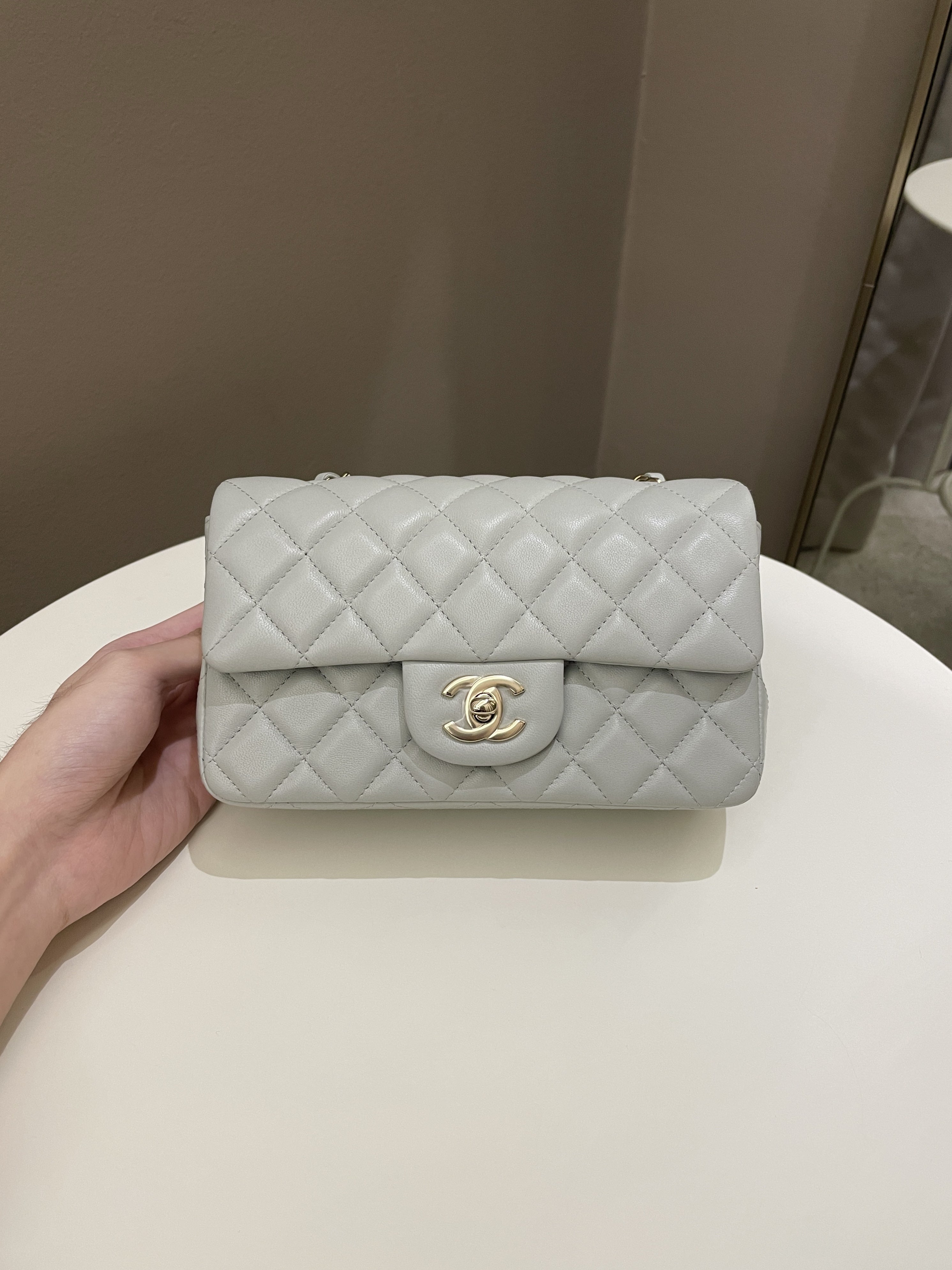 Chanel Classic Quilted Mini Rectangular Light Grey Lambskin