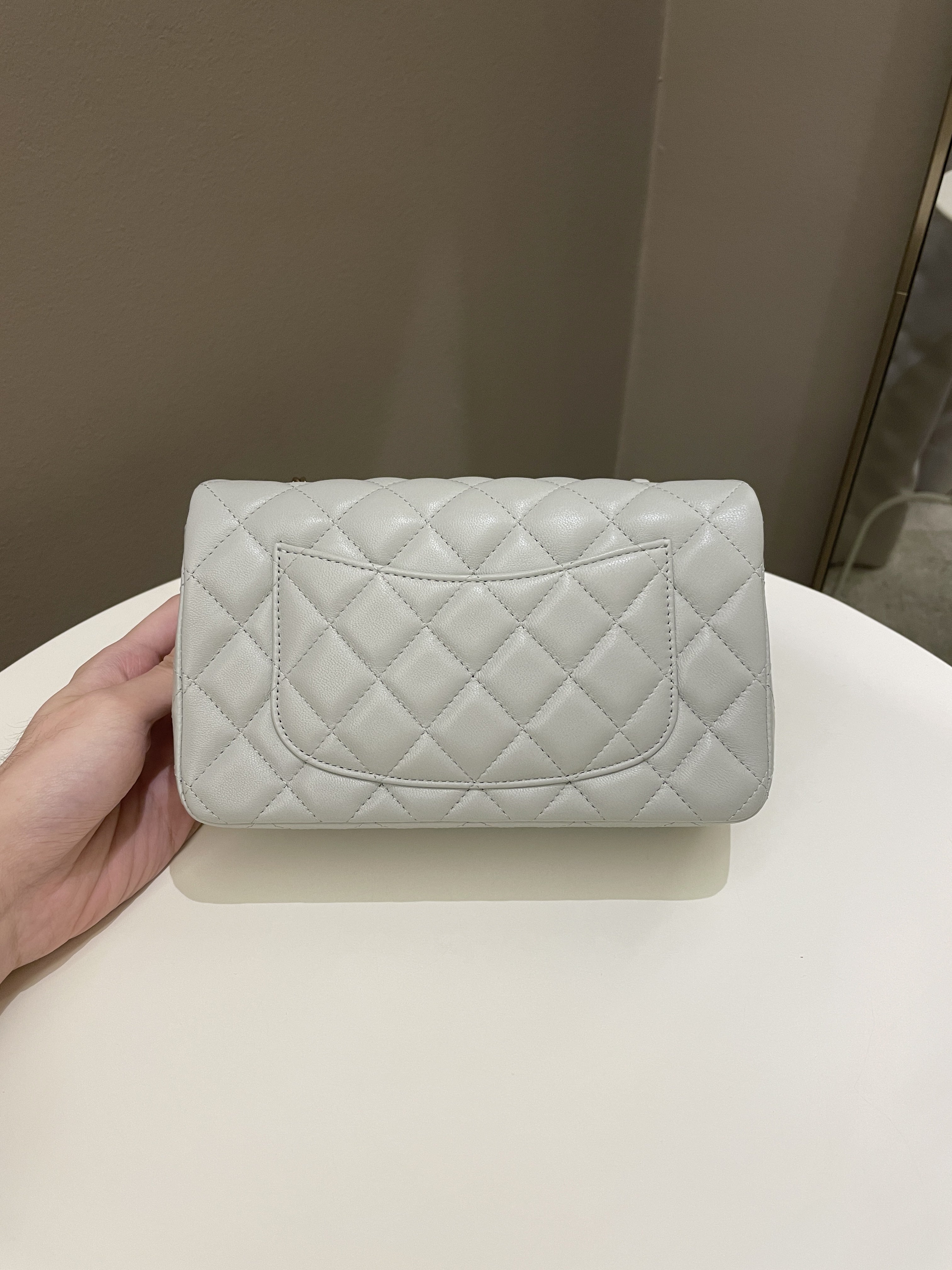 Chanel Classic Quilted Mini Rectangular Light Grey Lambskin