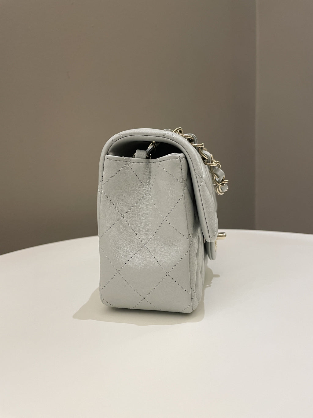 Chanel Classic Quilted Mini Rectangular Light Grey Lambskin