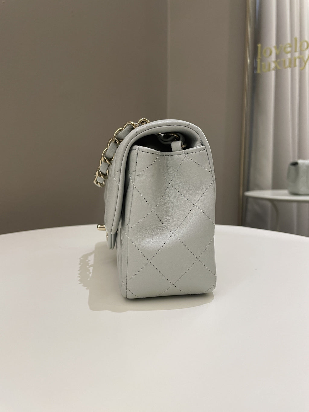 Chanel Classic Quilted Mini Rectangular Light Grey Lambskin