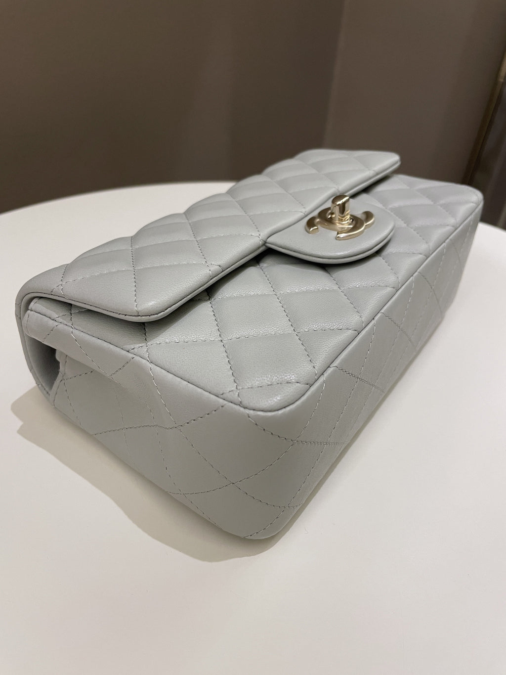 Chanel Classic Quilted Mini Rectangular Light Grey Lambskin