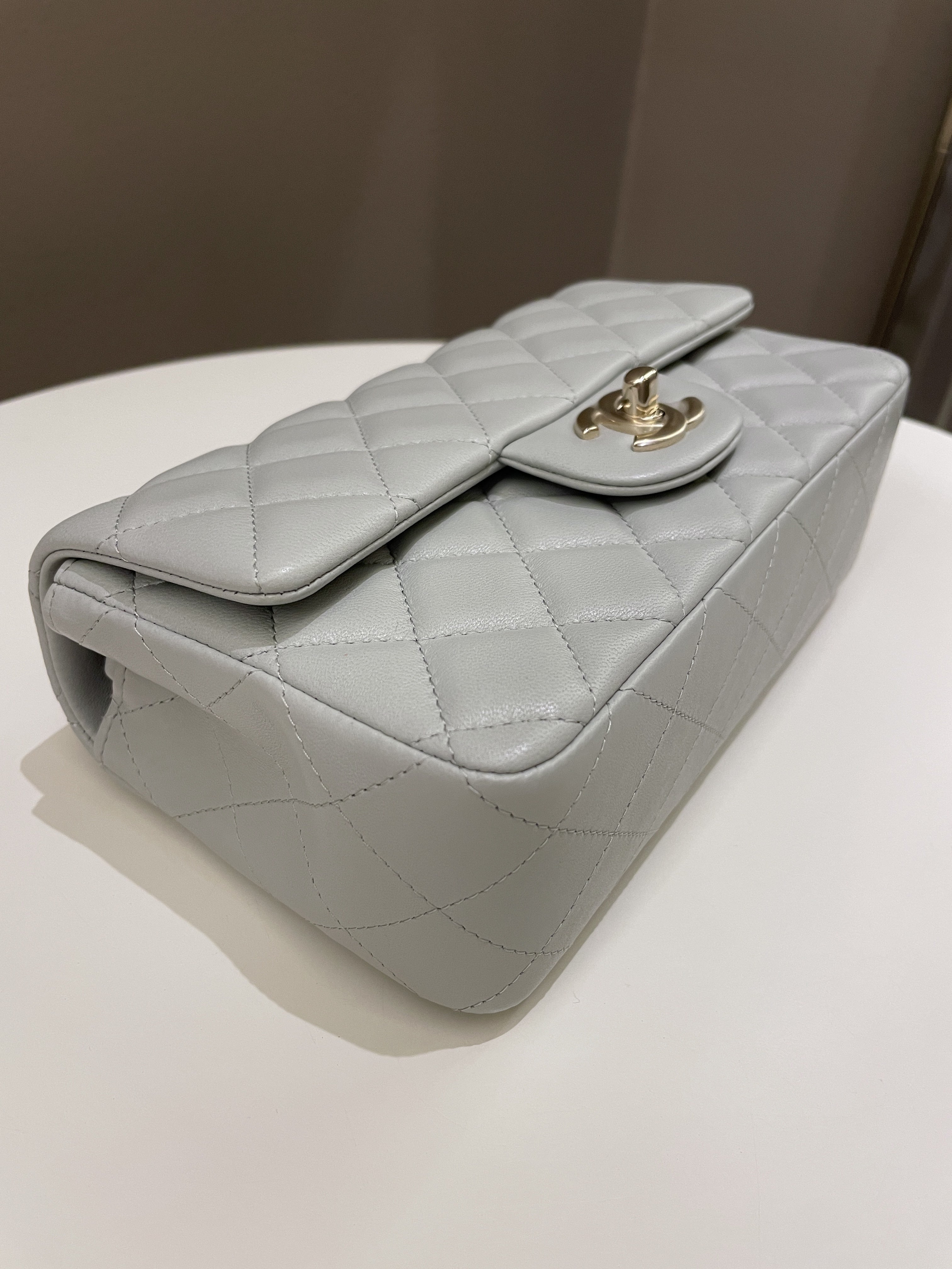 Chanel Classic Quilted Mini Rectangular Light Grey Lambskin
