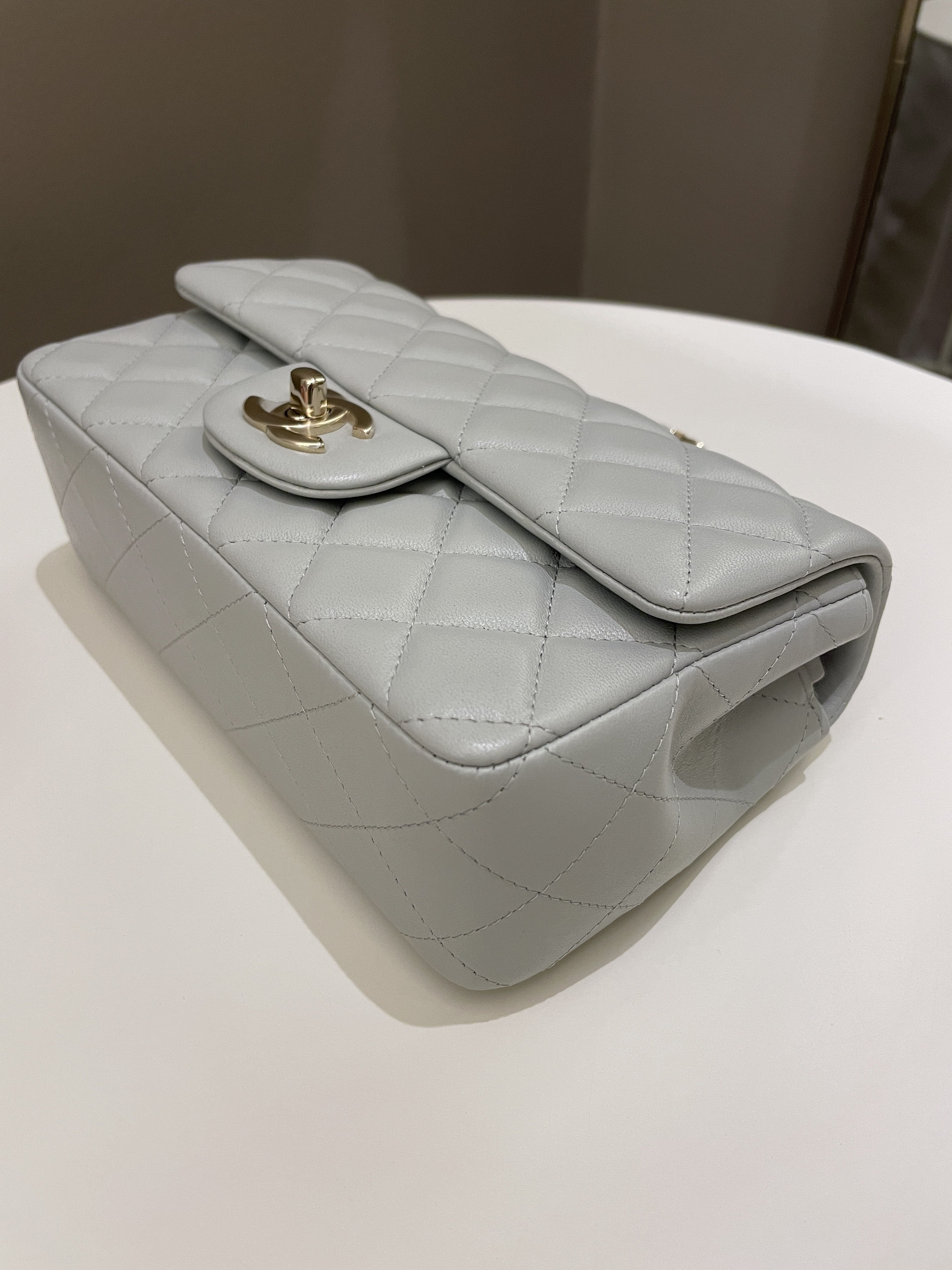 Chanel Classic Quilted Mini Rectangular Light Grey Lambskin