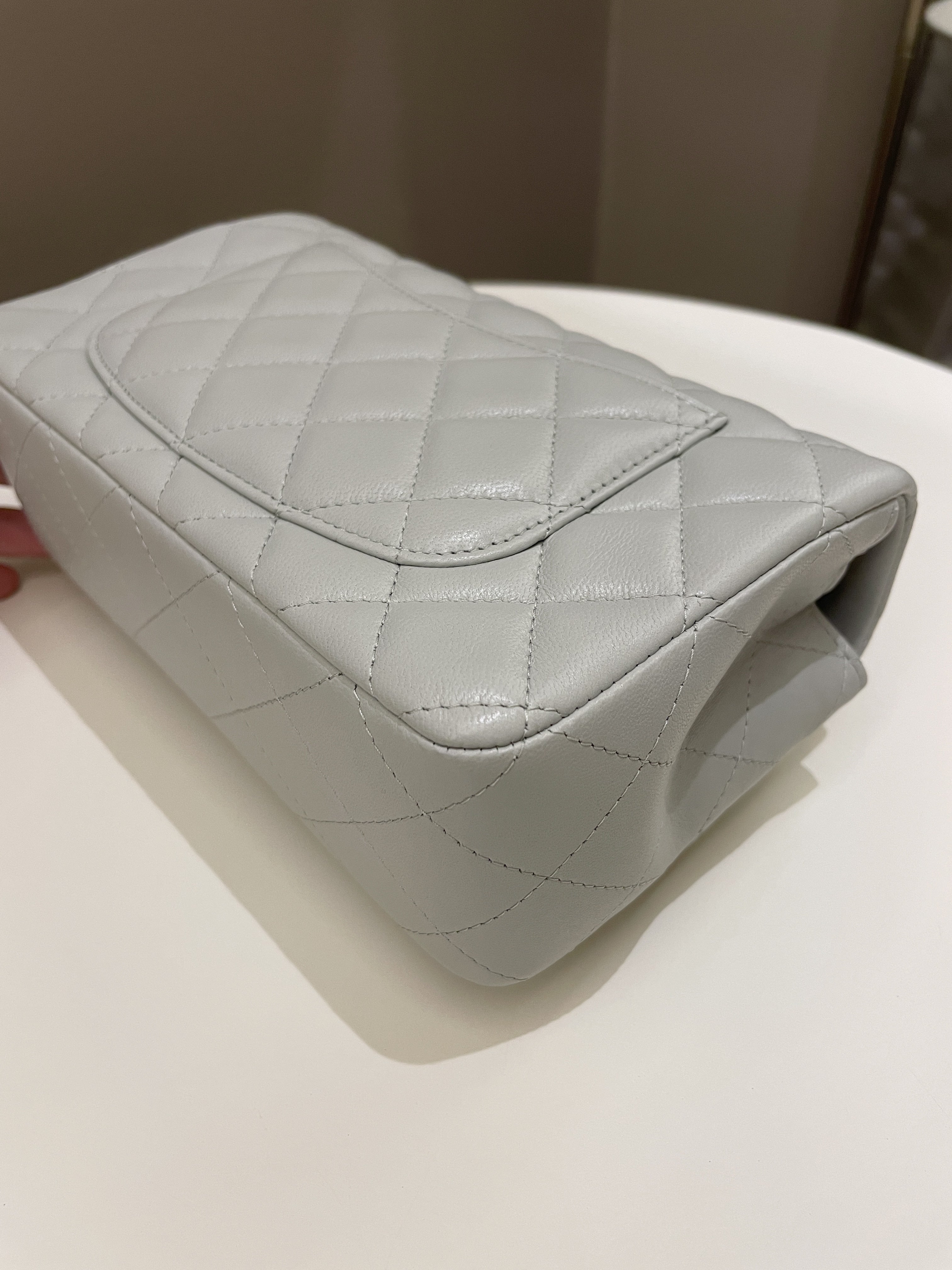 Chanel Classic Quilted Mini Rectangular Light Grey Lambskin