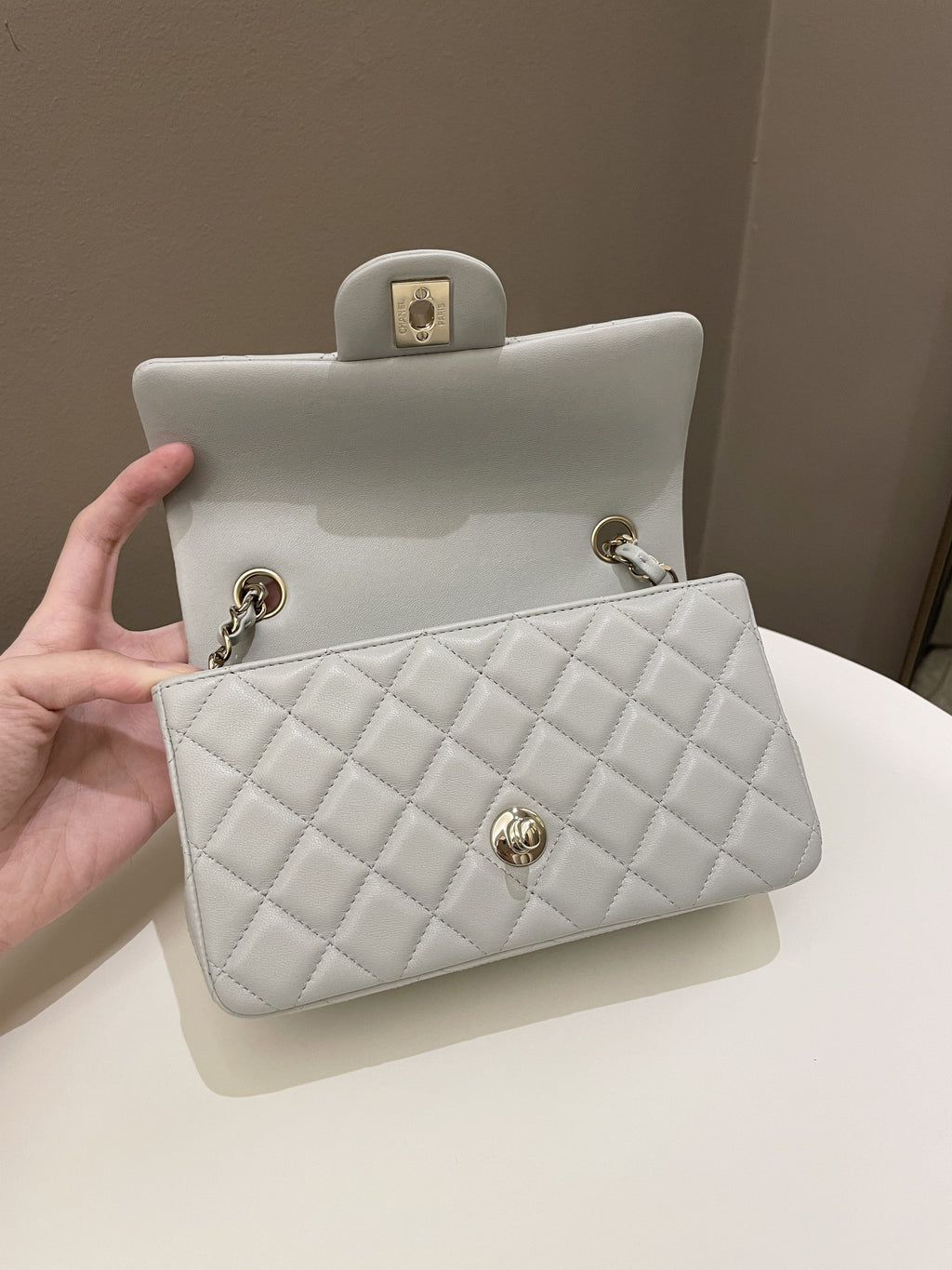 Chanel Classic Quilted Mini Rectangular Light Grey Lambskin