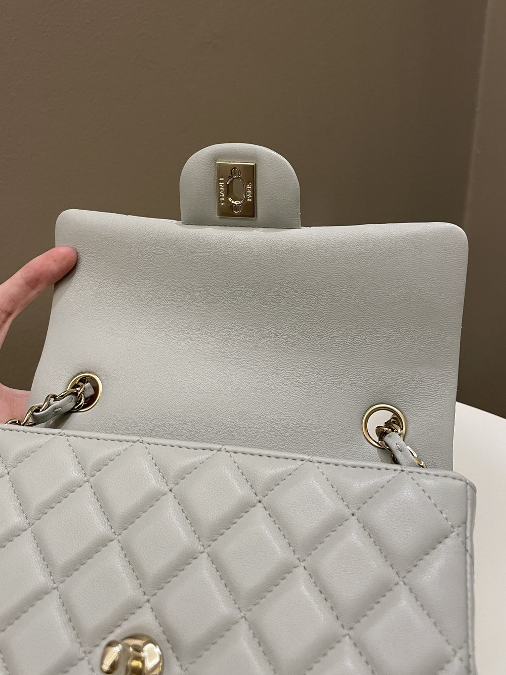 Chanel Classic Quilted Mini Rectangular Light Grey Lambskin