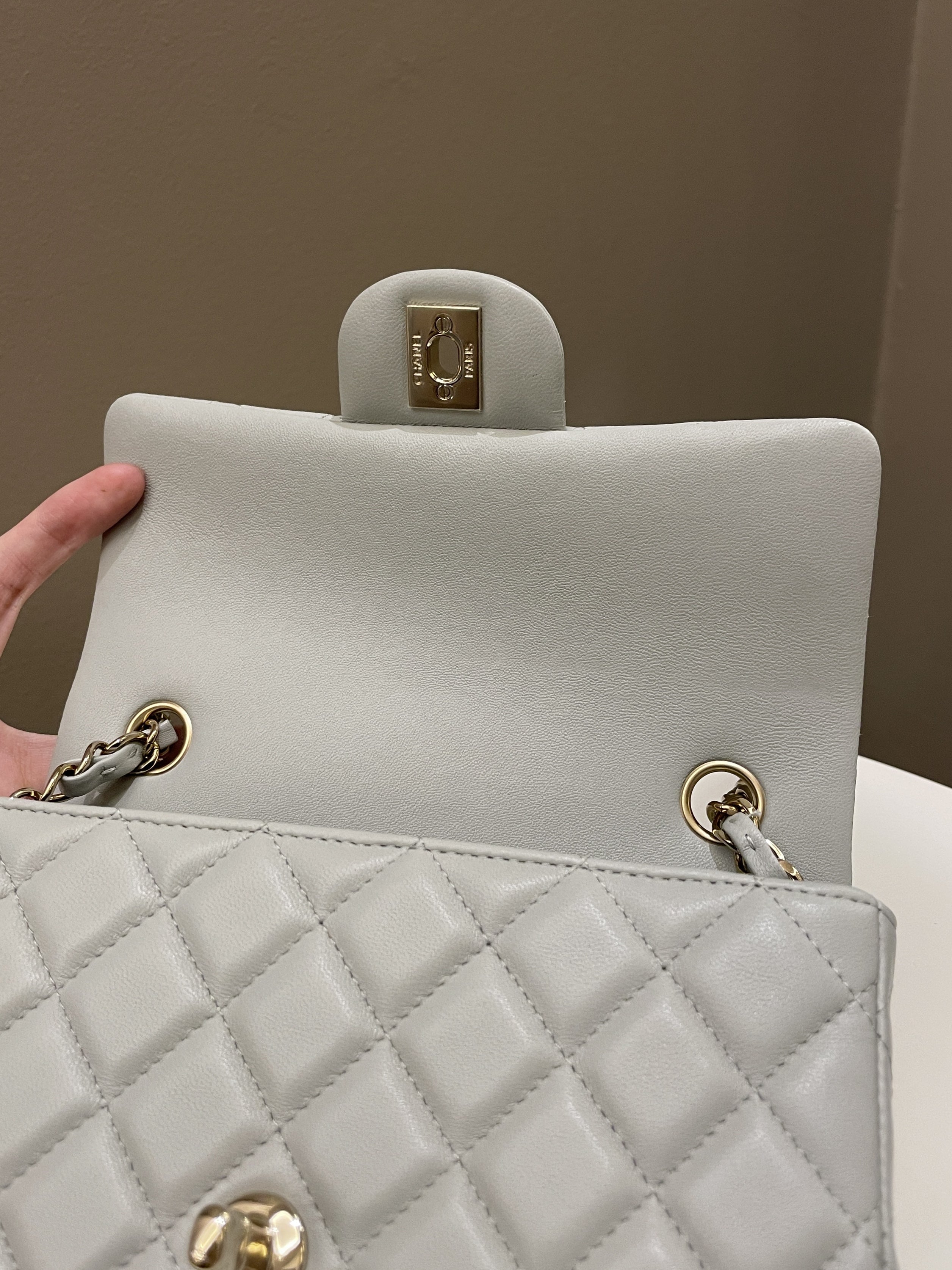 Chanel Classic Quilted Mini Rectangular Light Grey Lambskin