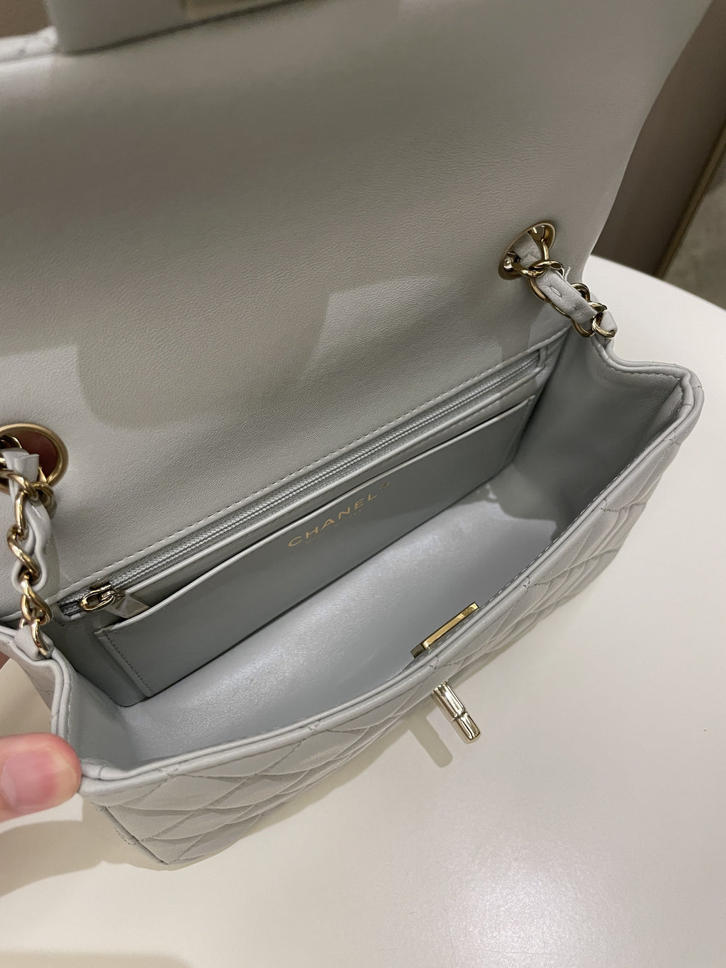 Chanel Classic Quilted Mini Rectangular Light Grey Lambskin