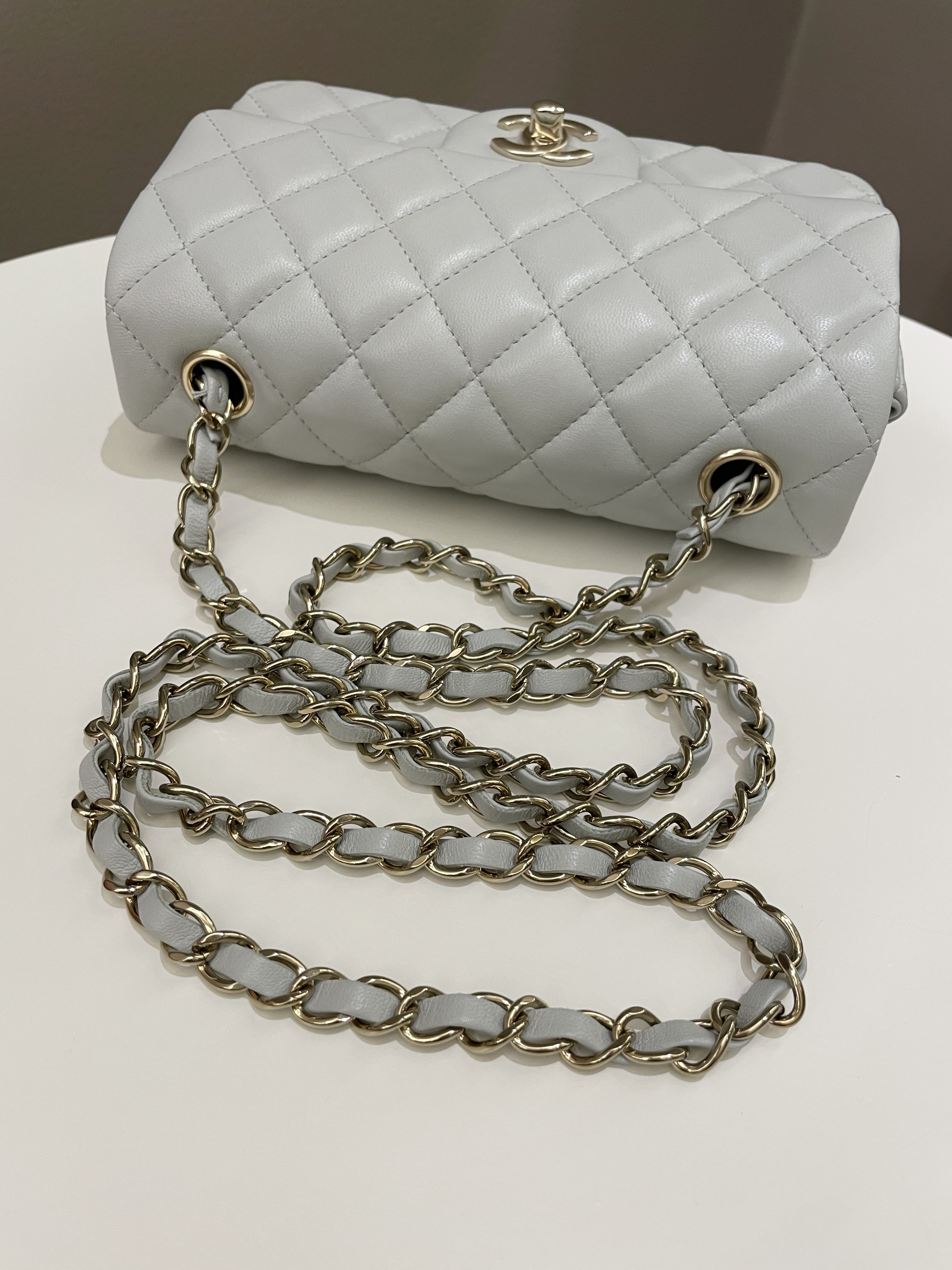Chanel Classic Quilted Mini Rectangular Light Grey Lambskin