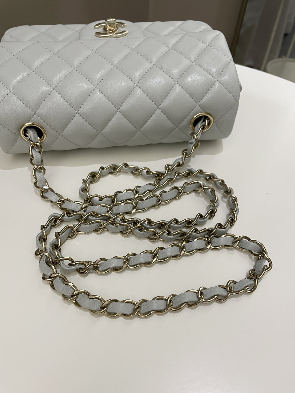 Chanel Classic Quilted Mini Rectangular Light Grey Lambskin