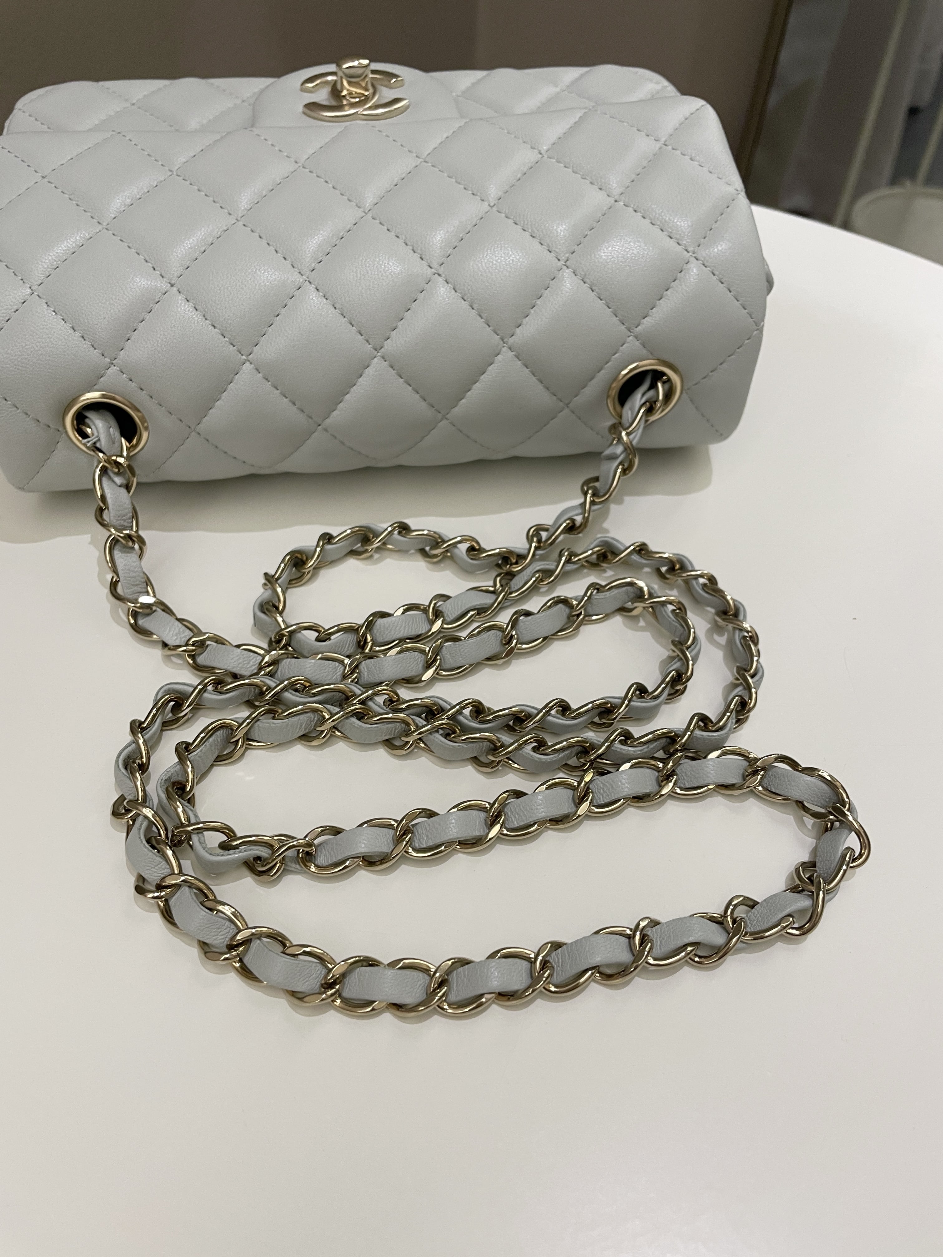 Chanel Classic Quilted Mini Rectangular Light Grey Lambskin