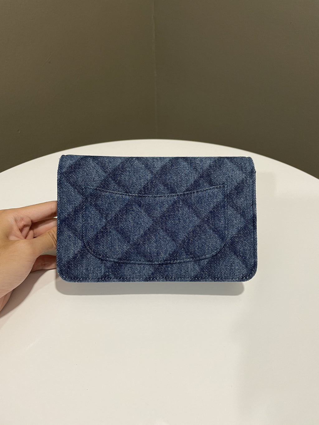 Chanel 22B Classic Quilted Wallet on Chain Blue Denim