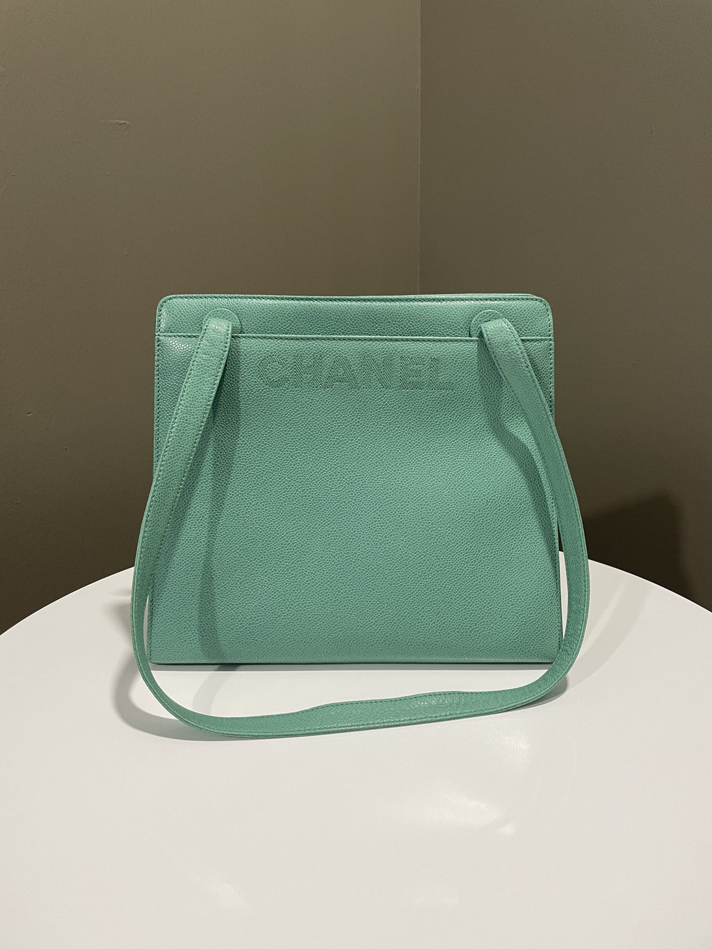 Chanel Vintage Shoulder Tote Bag Mint Caviar