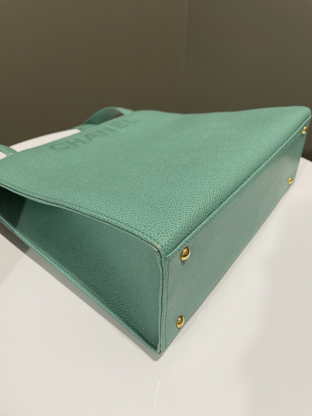 Chanel Vintage Shoulder Tote Bag Mint Caviar