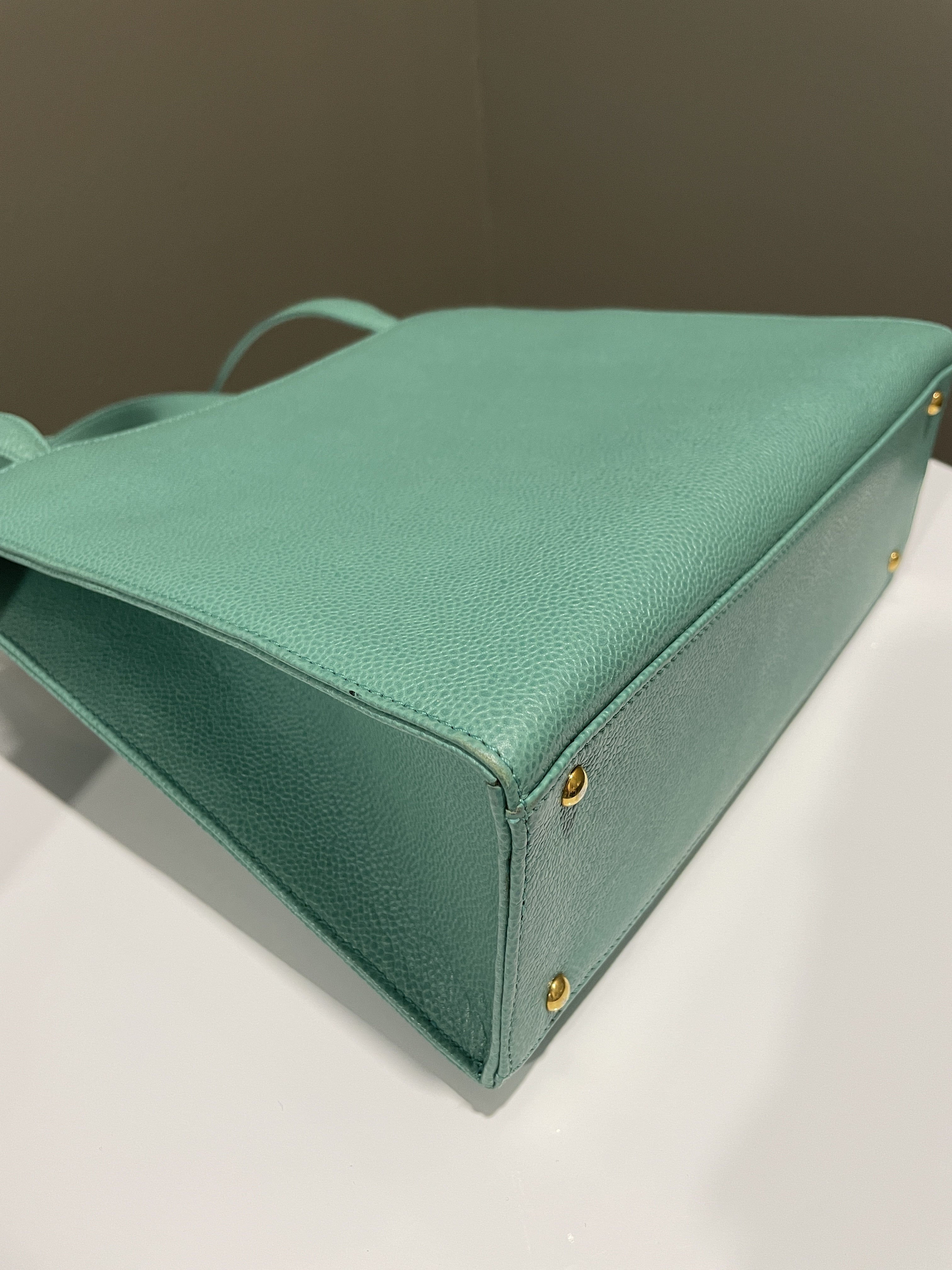 Chanel Vintage Shoulder Tote Bag Mint Caviar
