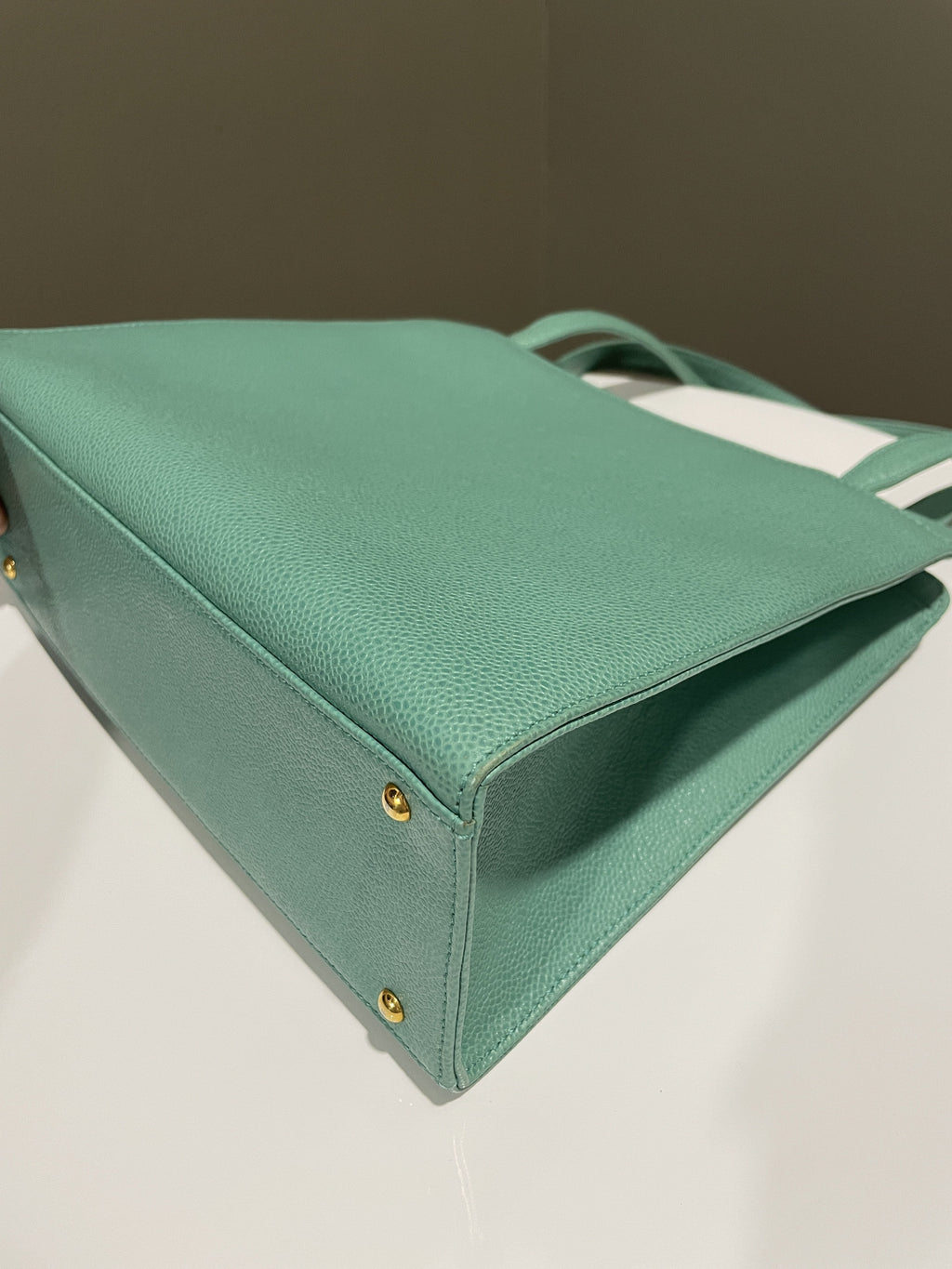 Chanel Vintage Shoulder Tote Bag Mint Caviar