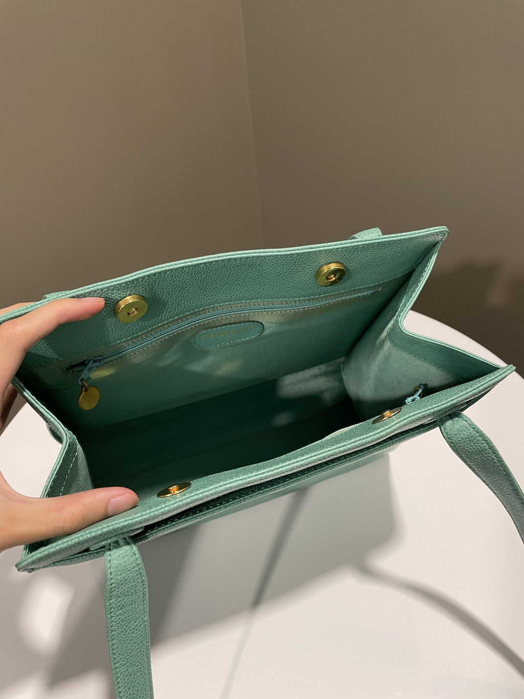 Chanel Vintage Shoulder Tote Bag Mint Caviar