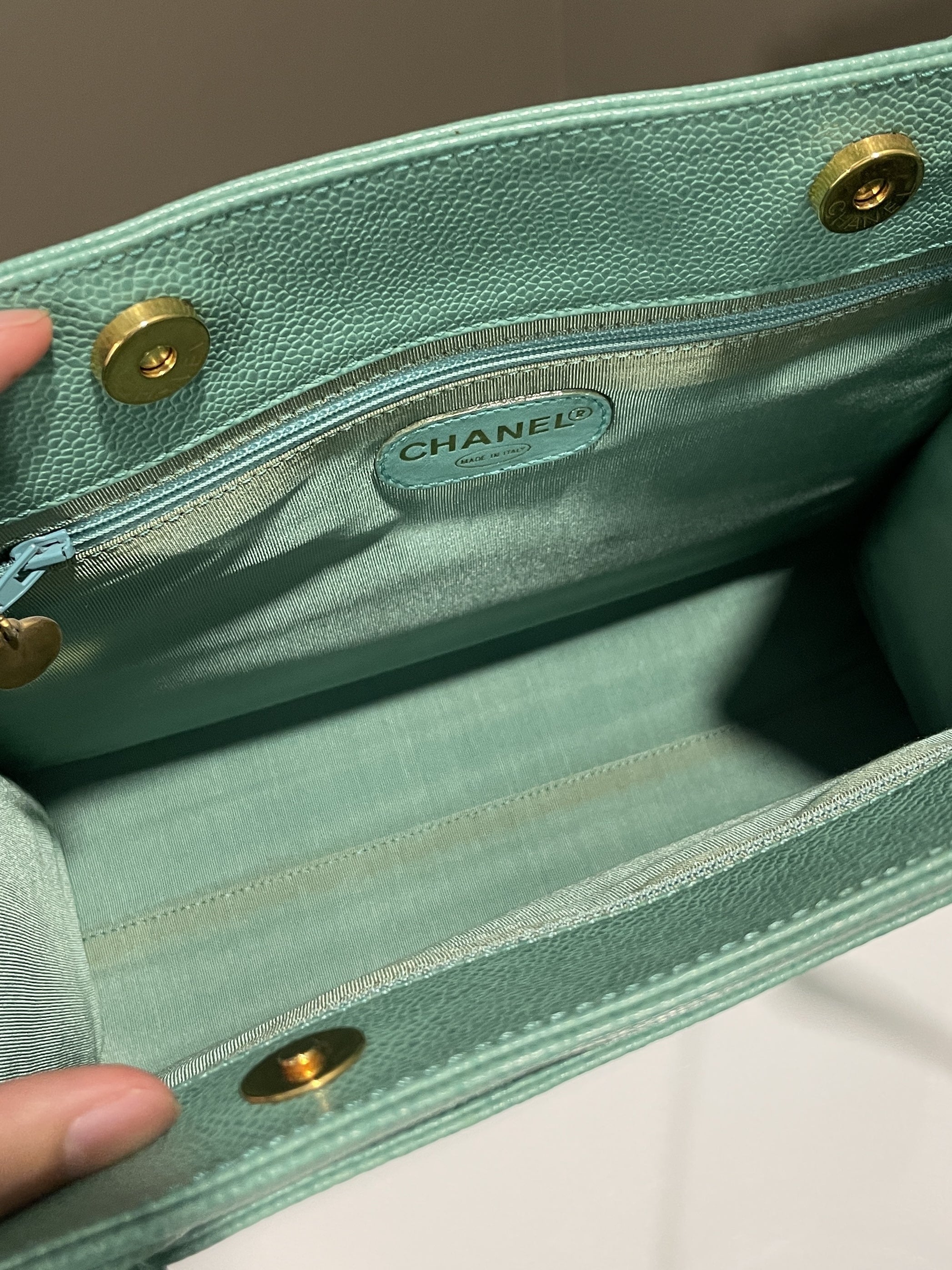 Chanel Vintage Shoulder Tote Bag Mint Caviar