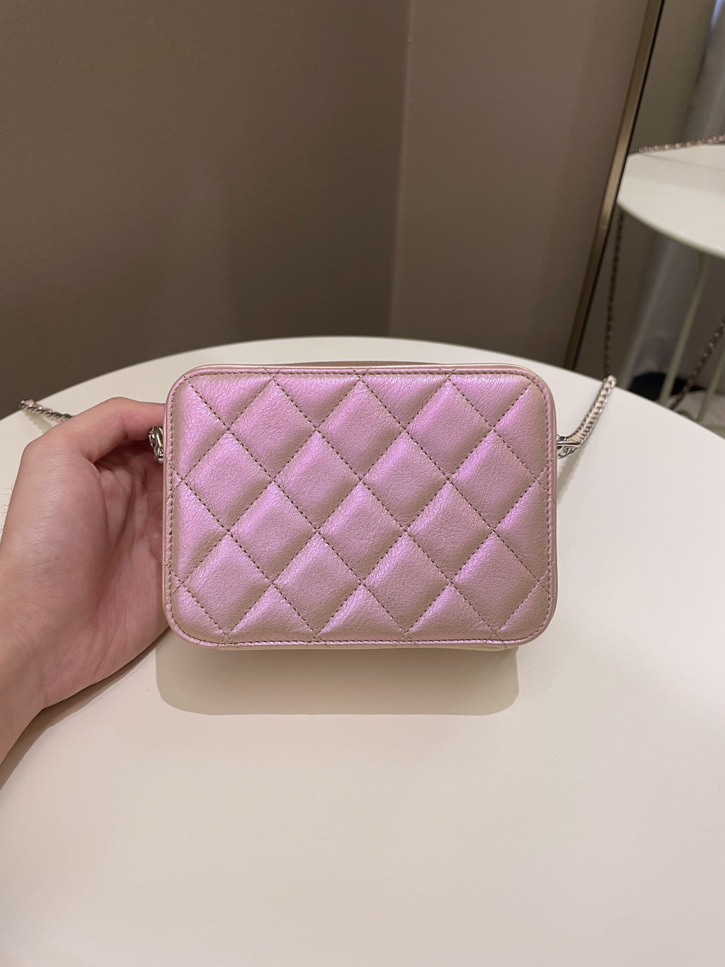 Chanel 21K Quilted Camera Sling Bag Iridescent Pink Calfskin