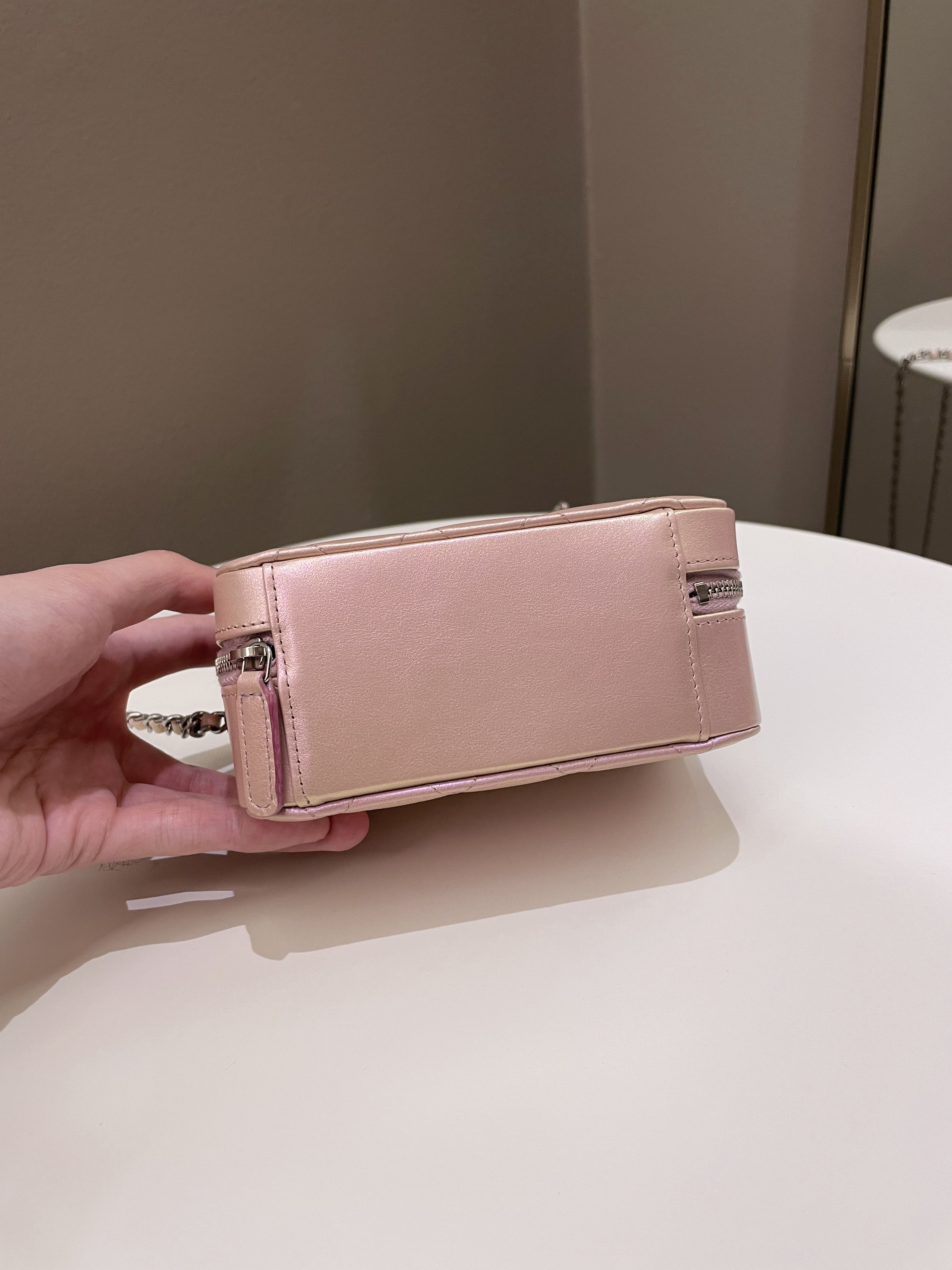 Chanel 21K Quilted Camera Sling Bag Iridescent Pink Calfskin