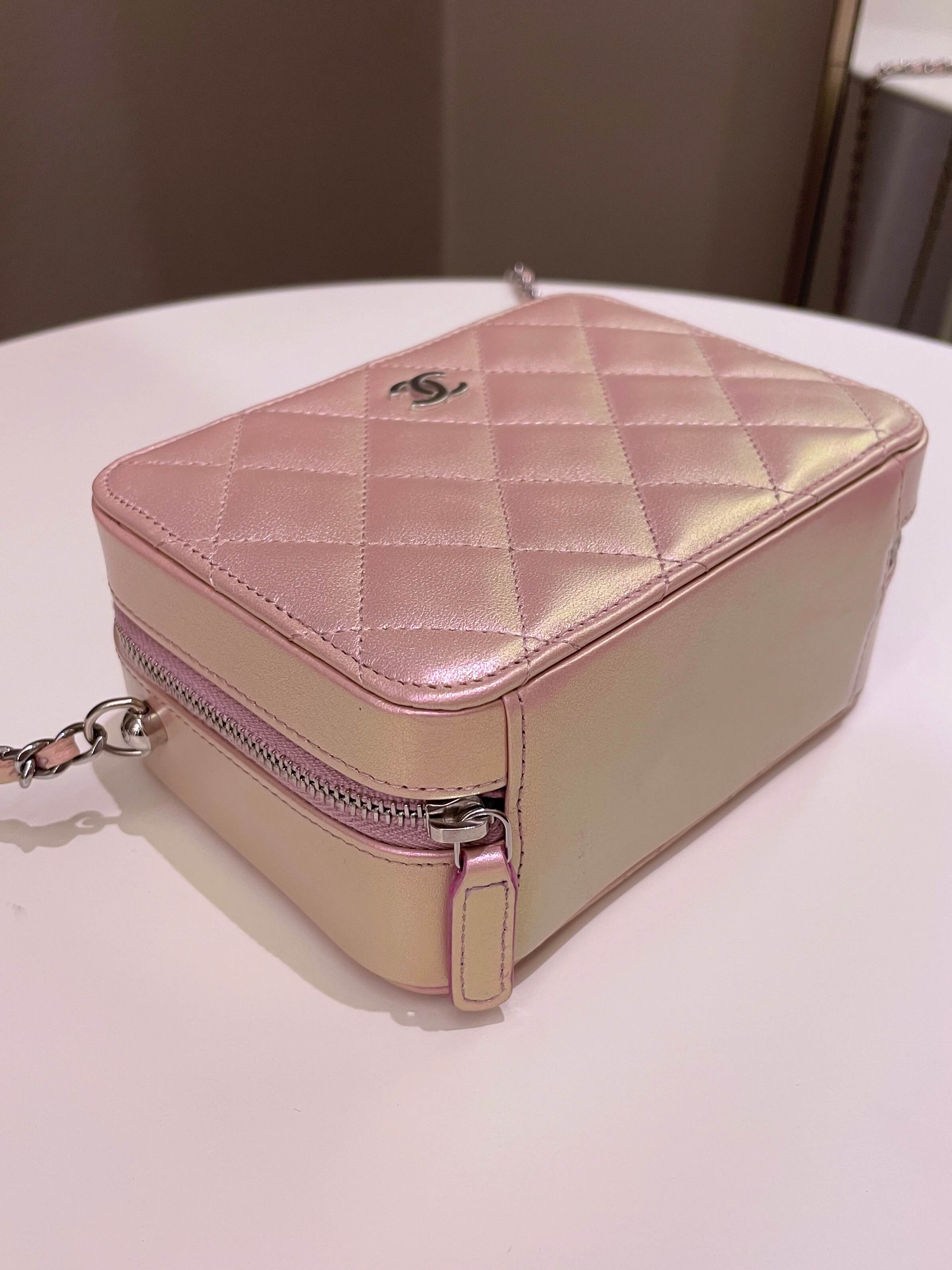 Chanel 21K Quilted Camera Sling Bag Iridescent Pink Calfskin