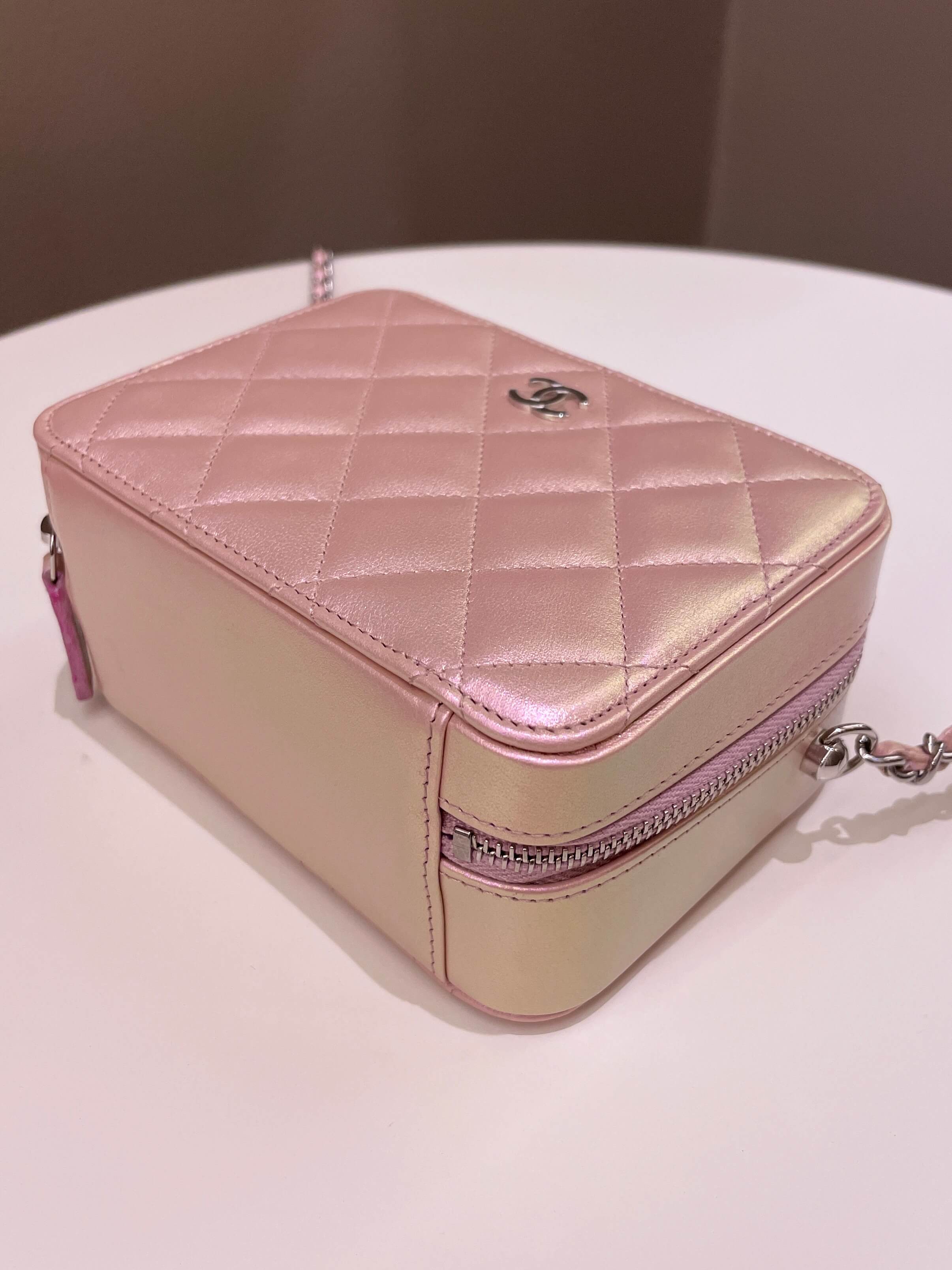 Chanel 21K Quilted Camera Sling Bag Iridescent Pink Calfskin