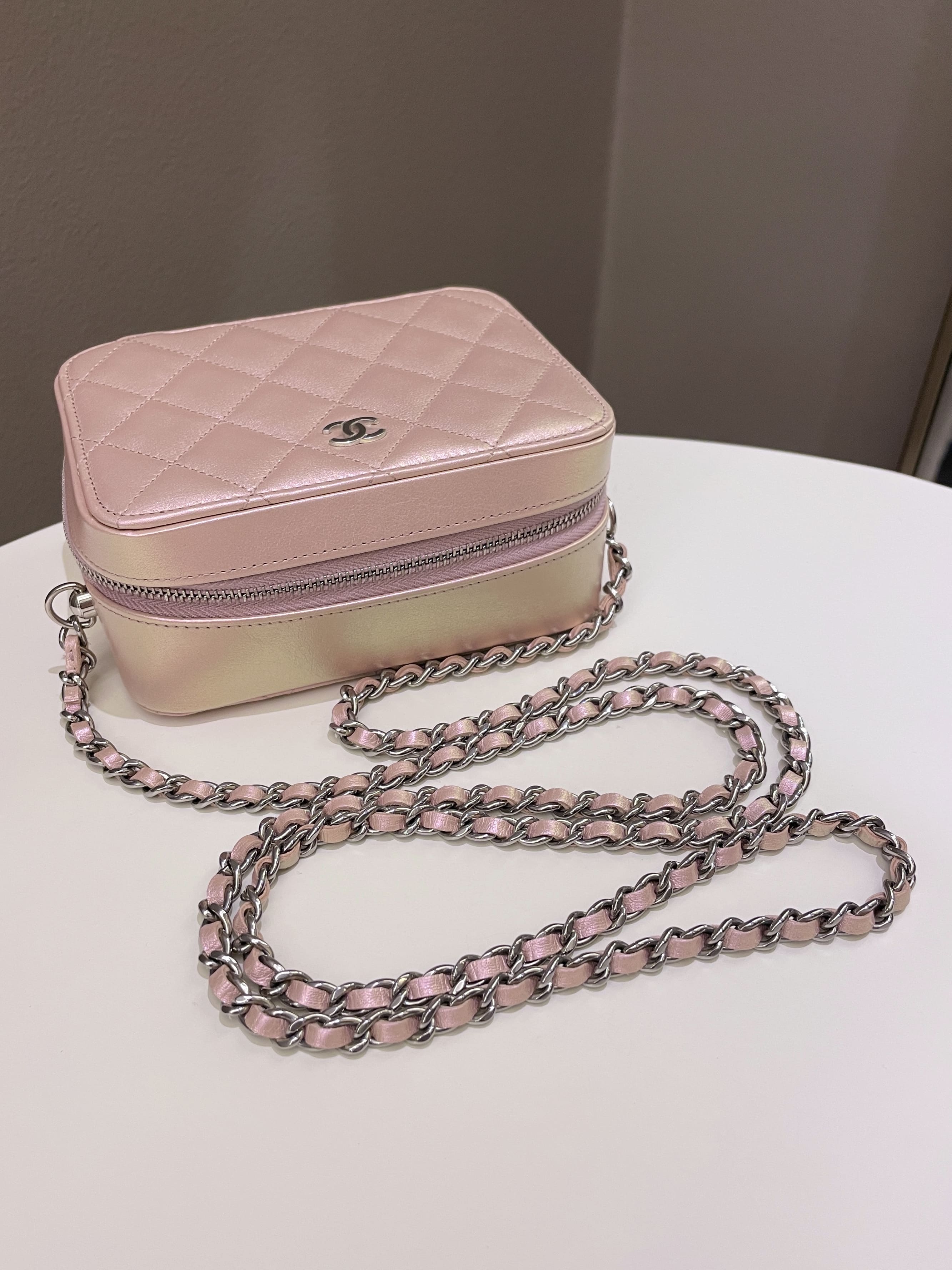 Chanel 21K Quilted Camera Sling Bag Iridescent Pink Calfskin