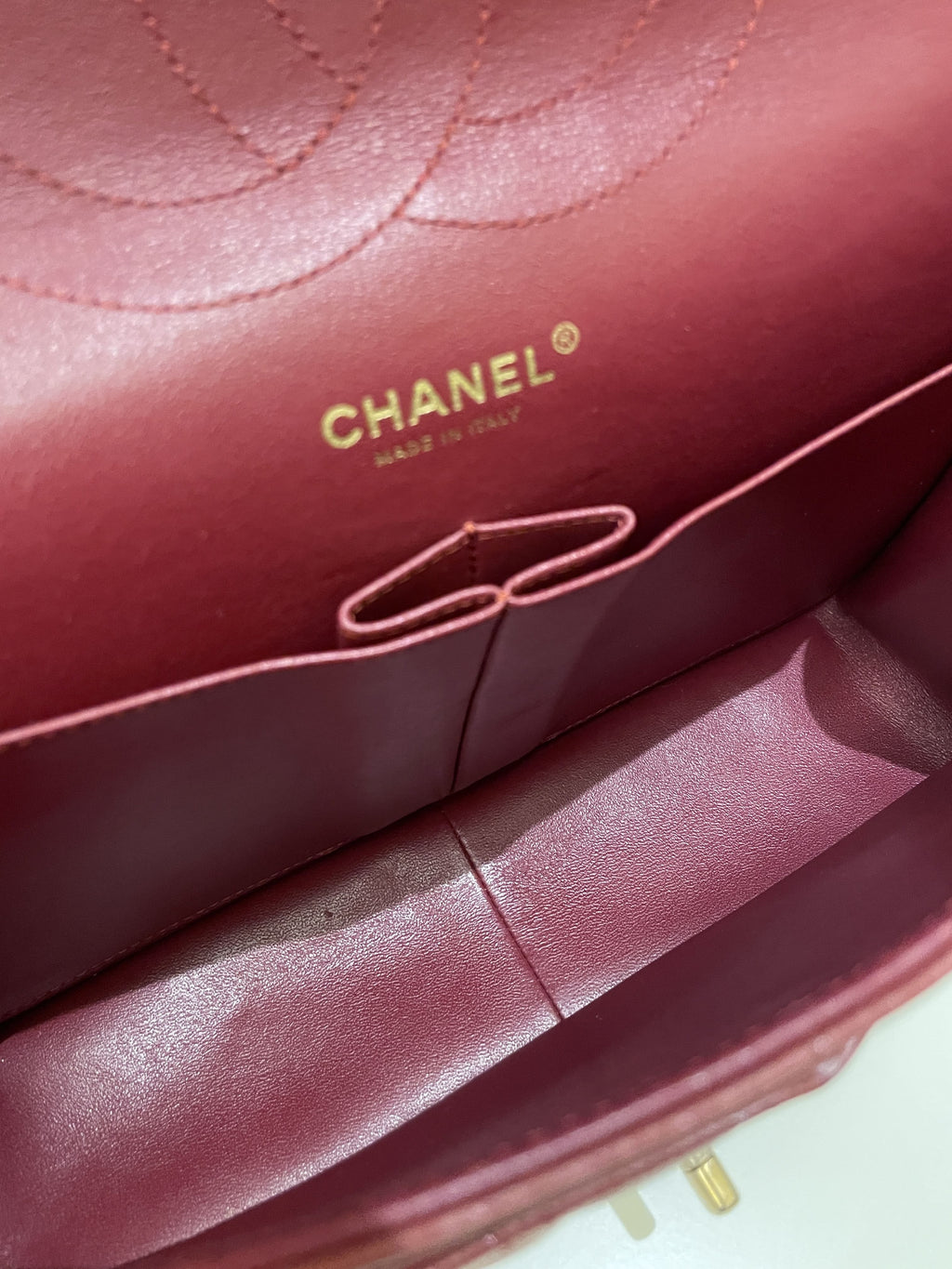 Chanel 18C Classic Quilted Jumbo Double Flap Iridescent Burgundy Caviar Leather