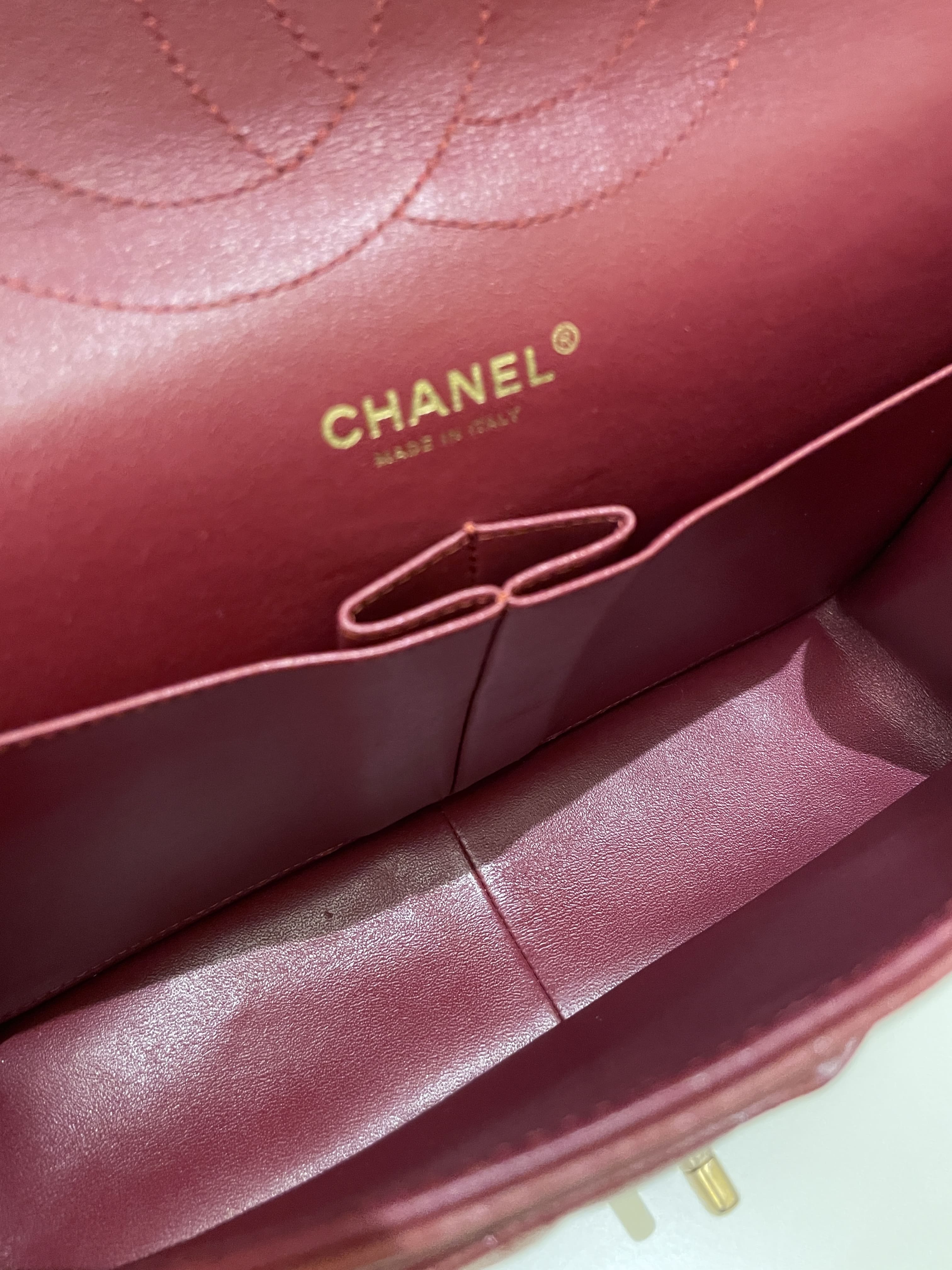 Chanel 18C Classic Quilted Jumbo Double Flap Iridescent Burgundy Caviar Leather