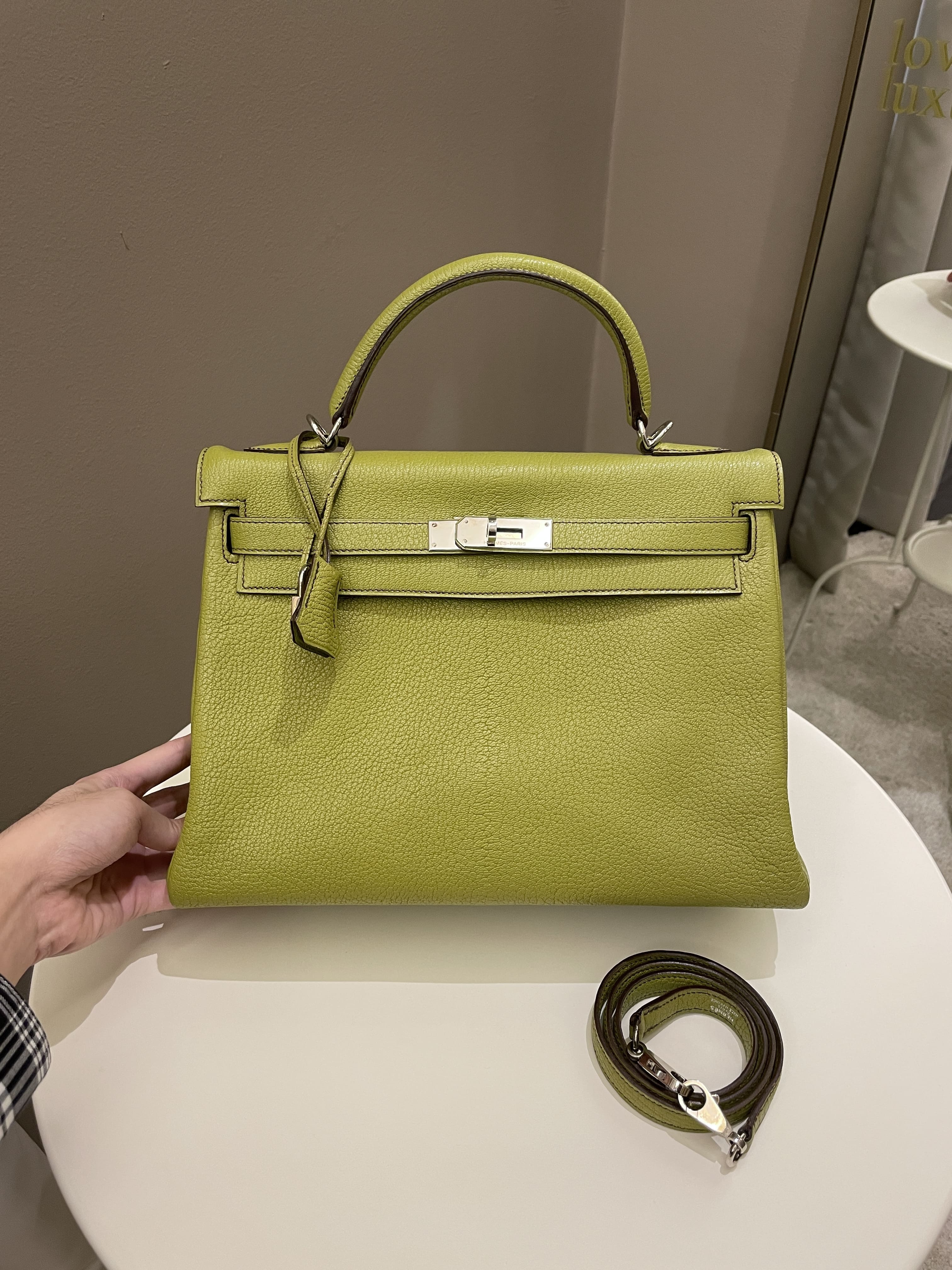 Hermes Kelly Retourne 32 Vert Anis ChÃƒÆ’Ã‚Â¨vre