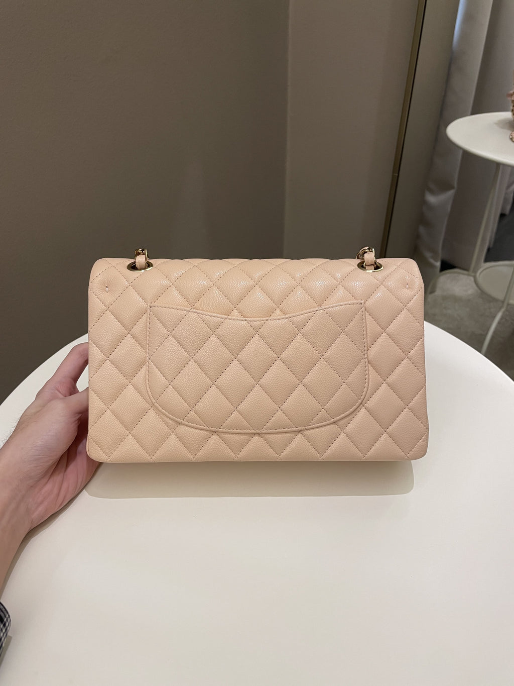 Chanel Classic Quilted Medium Double Flap Beige Peach Caviar