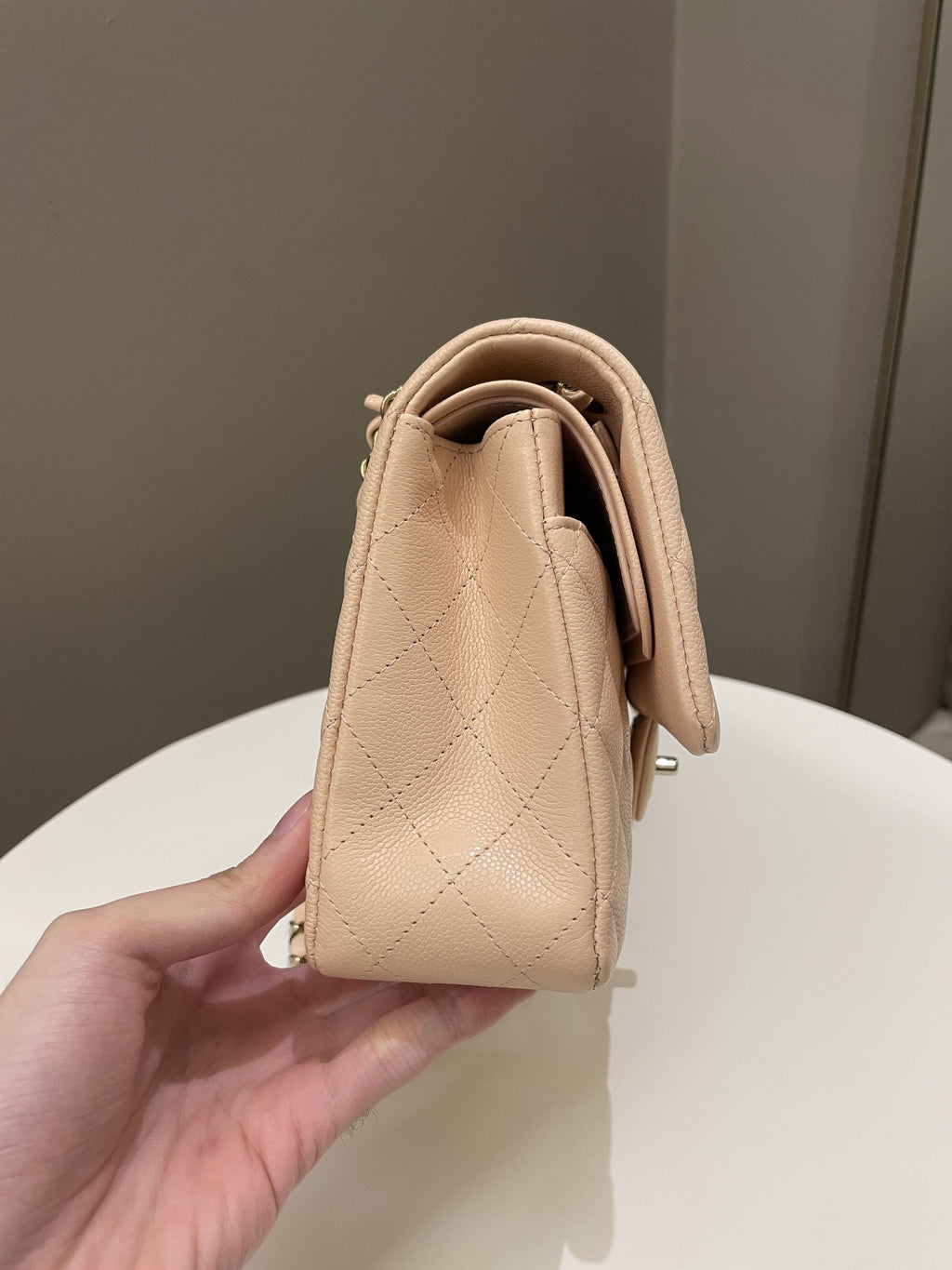 Chanel Classic Quilted Medium Double Flap Beige Peach Caviar