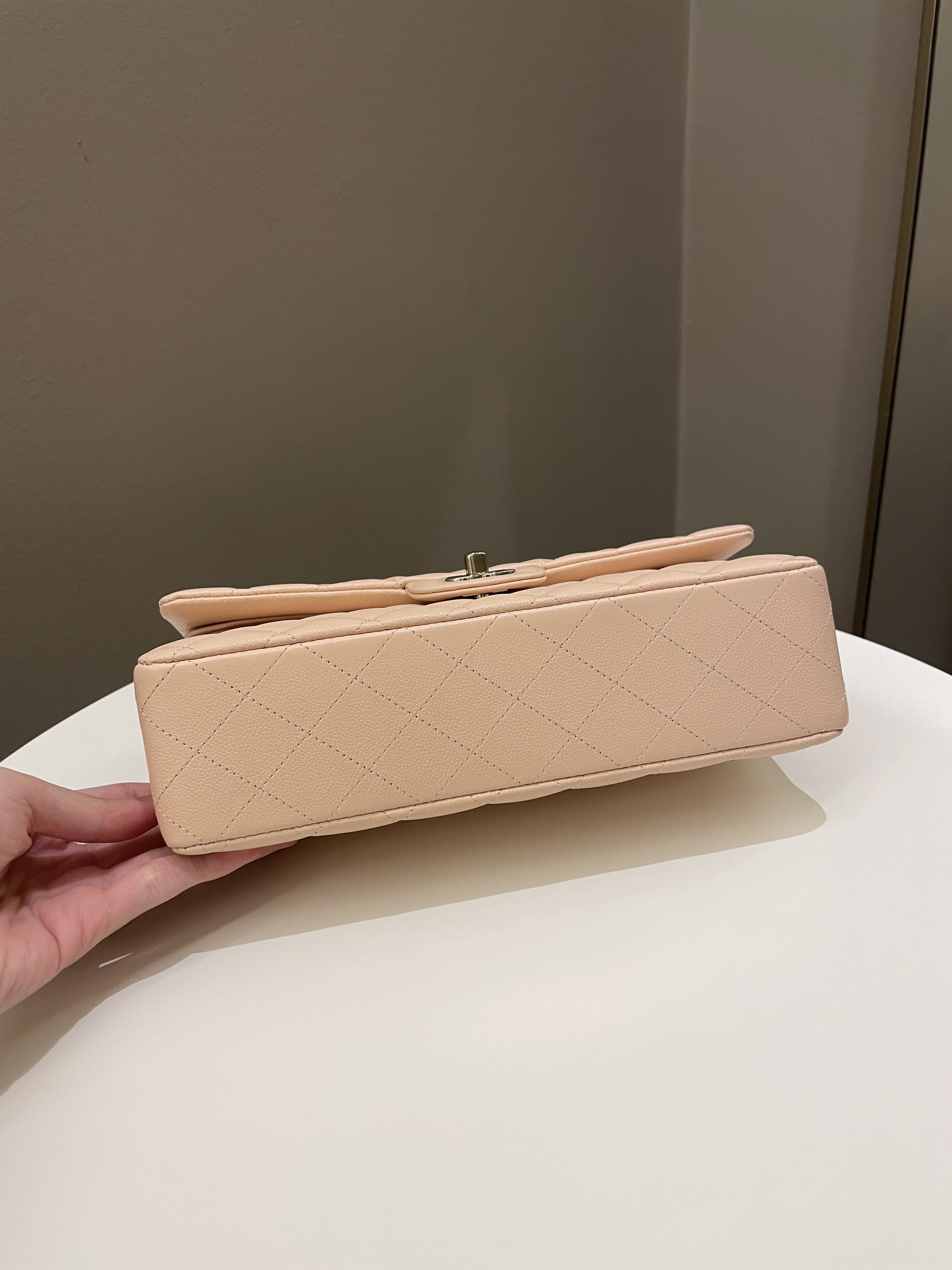 Chanel Classic Quilted Medium Double Flap Beige Peach Caviar