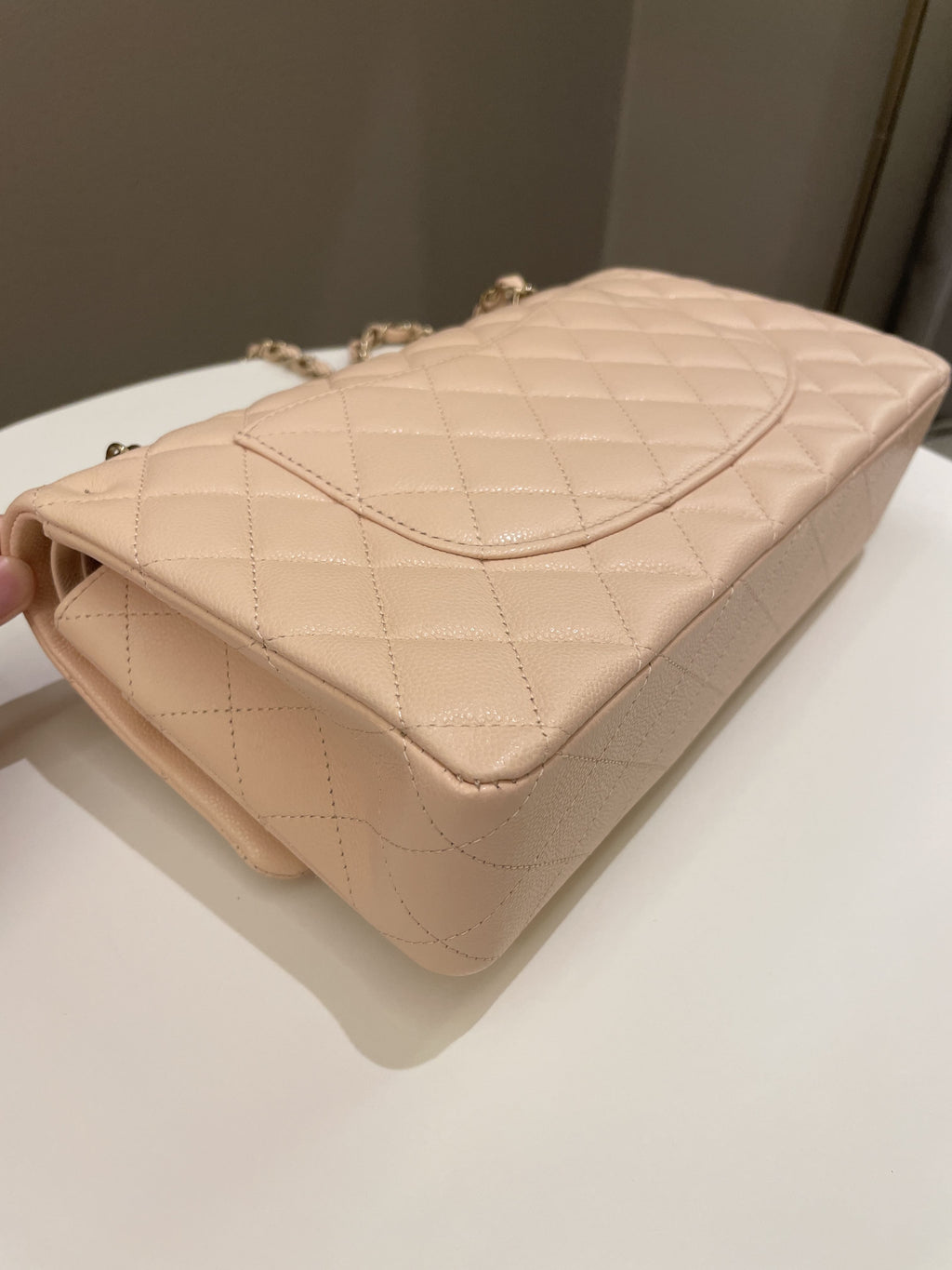 Chanel Classic Quilted Medium Double Flap Beige Peach Caviar