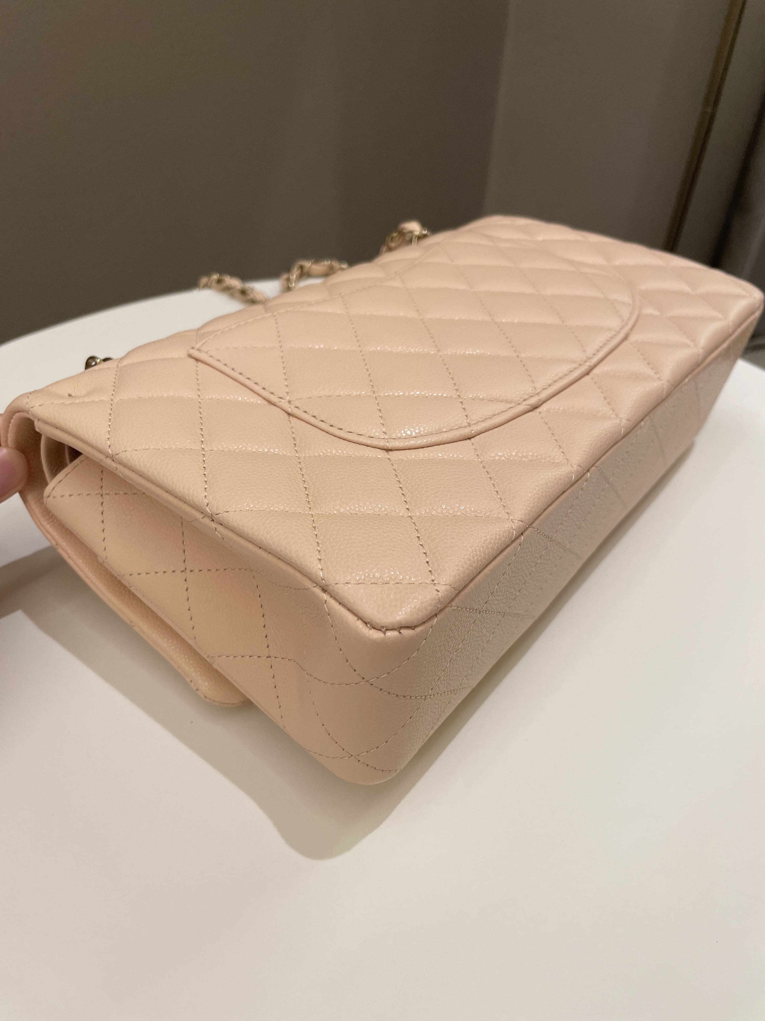 Chanel Classic Quilted Medium Double Flap Beige Peach Caviar
