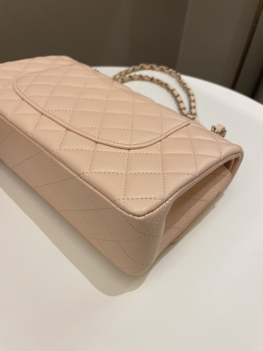 Chanel Classic Quilted Medium Double Flap Beige Peach Caviar