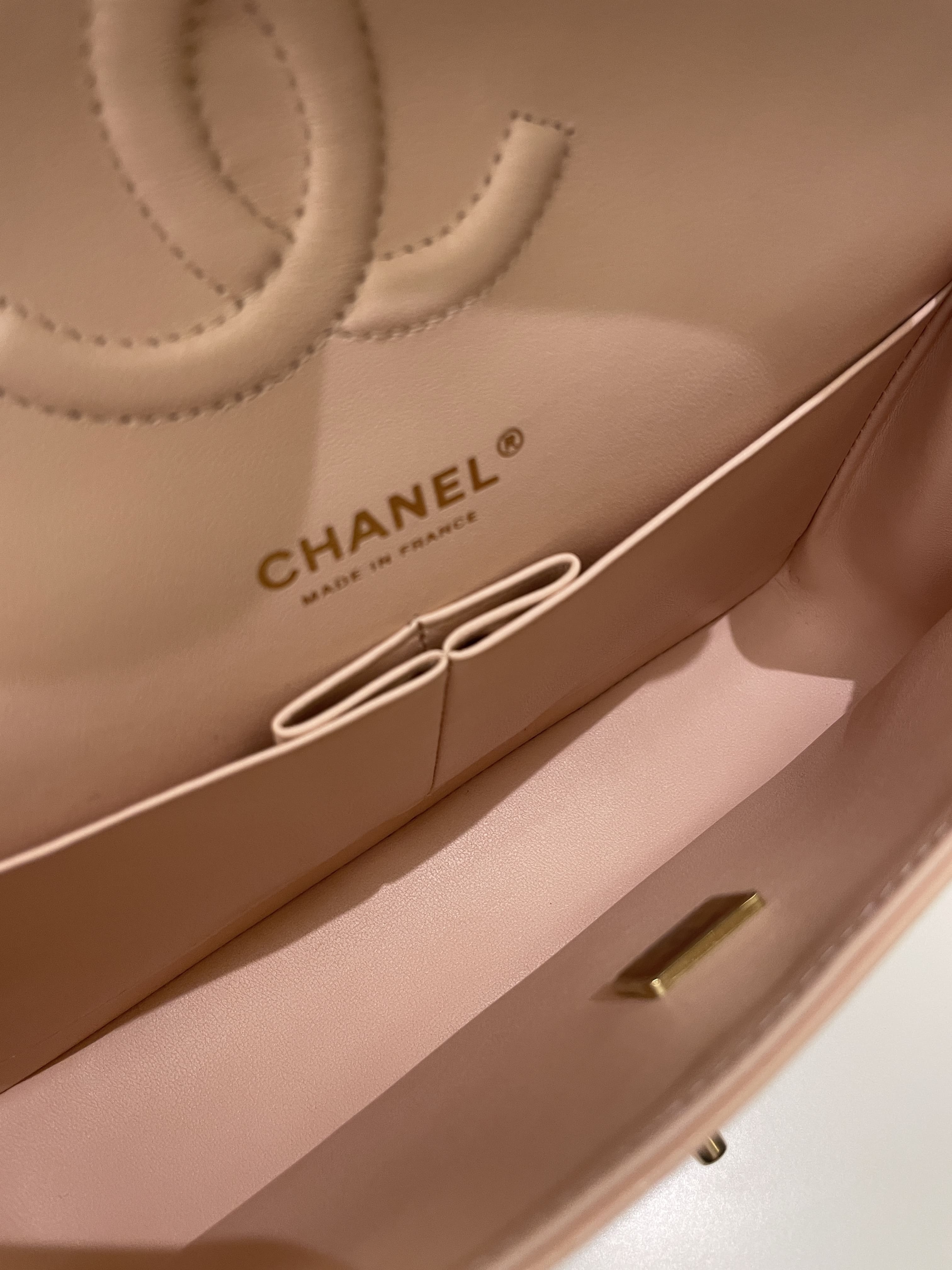 Chanel Classic Quilted Medium Double Flap Beige Peach Caviar
