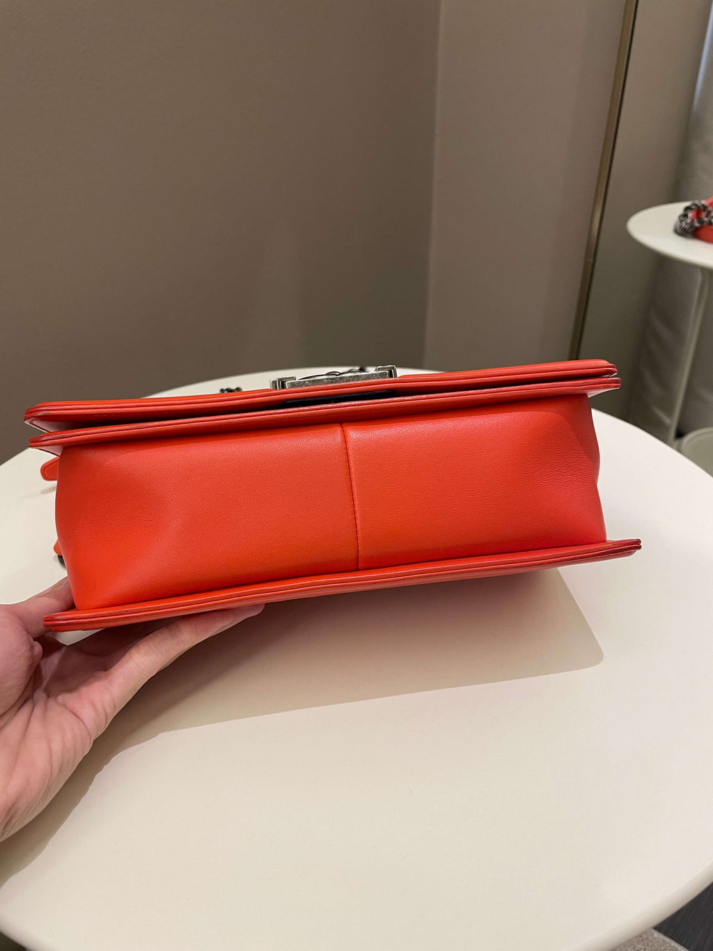 Chanel Herringbone Chevron Boy Old Medium Red Calfskin