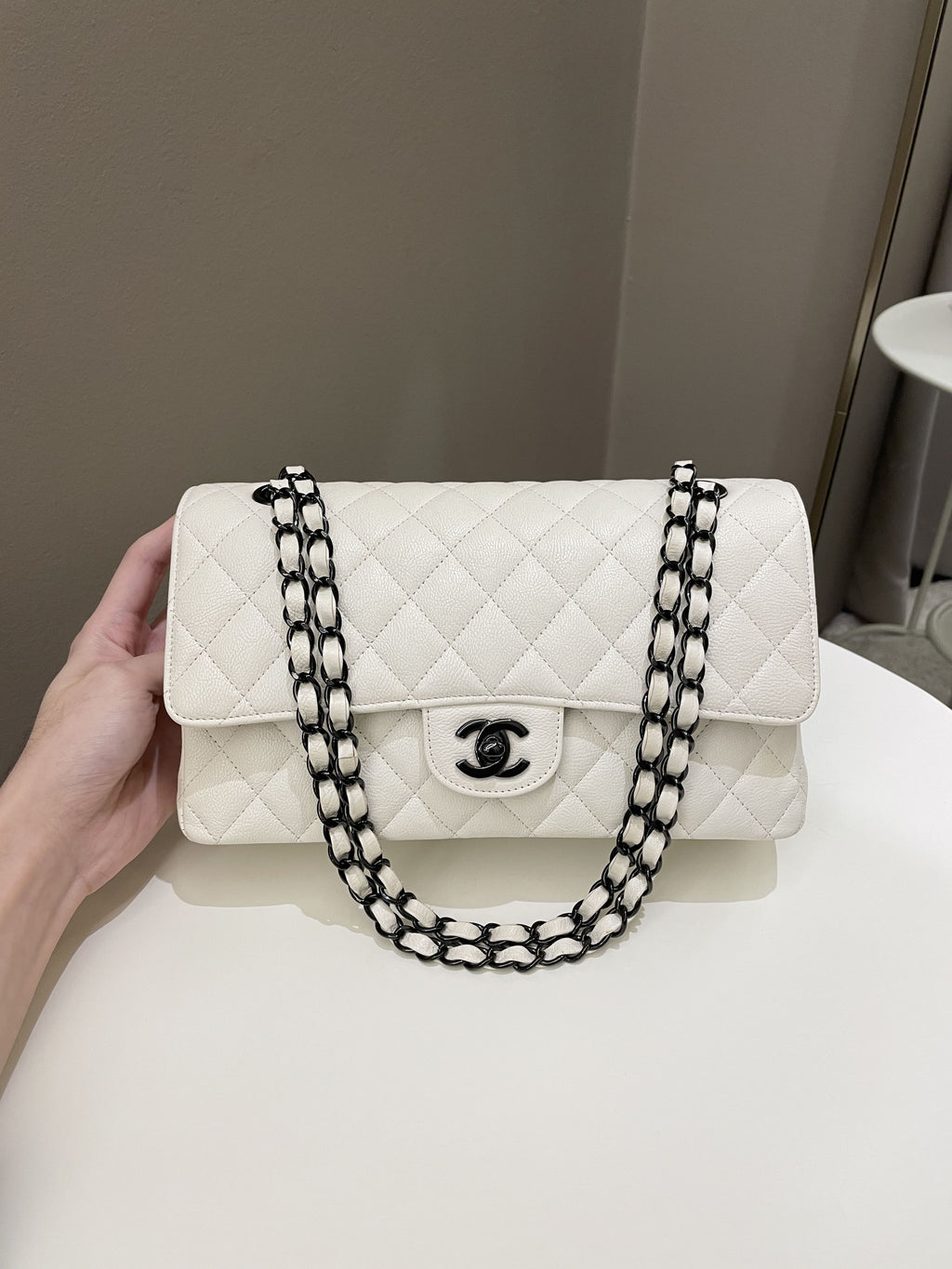 Chanel Classic Quilted Medium Double Flap Ivory Calf