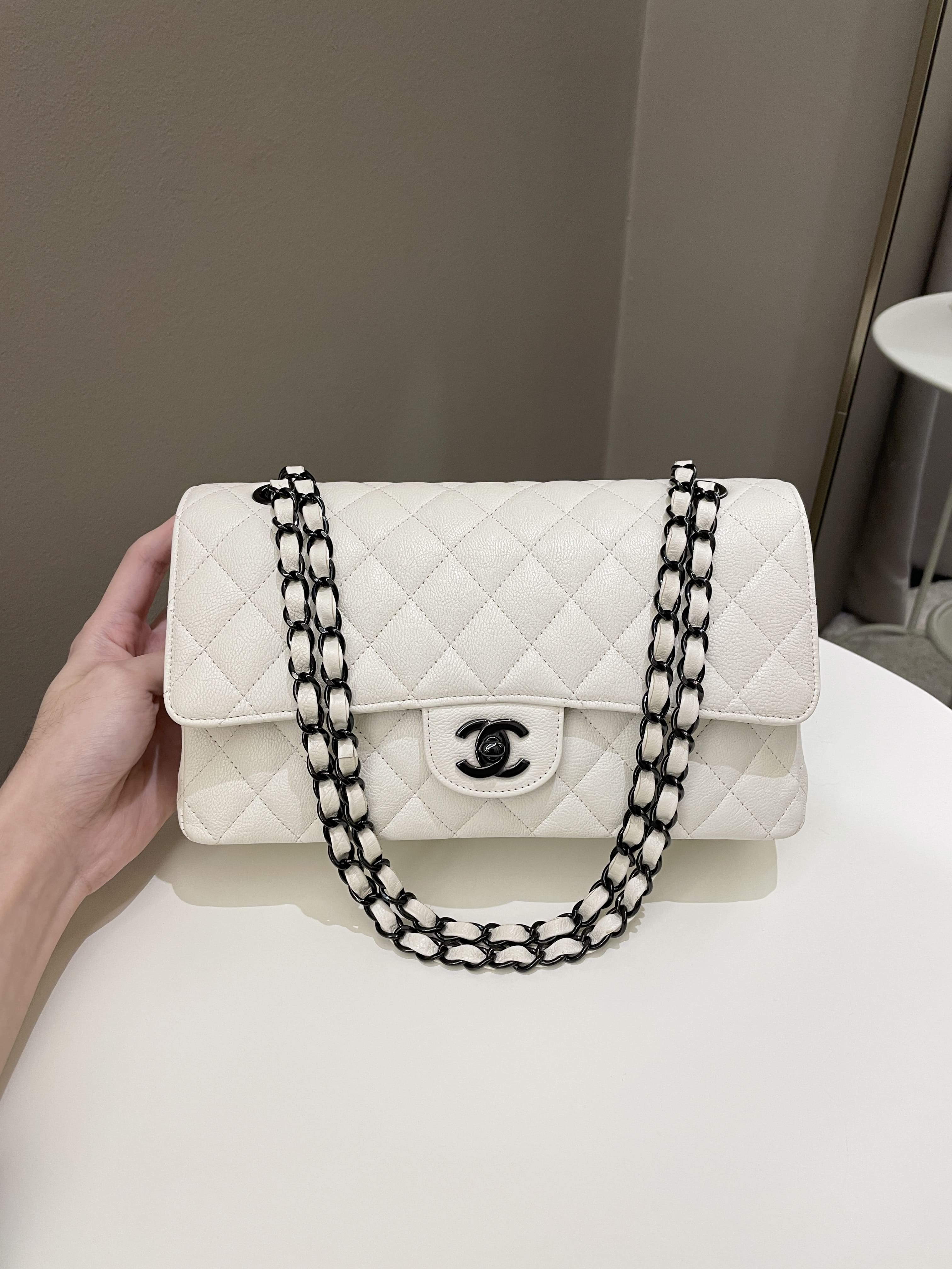 Chanel Classic Quilted Medium Double Flap Ivory Calf