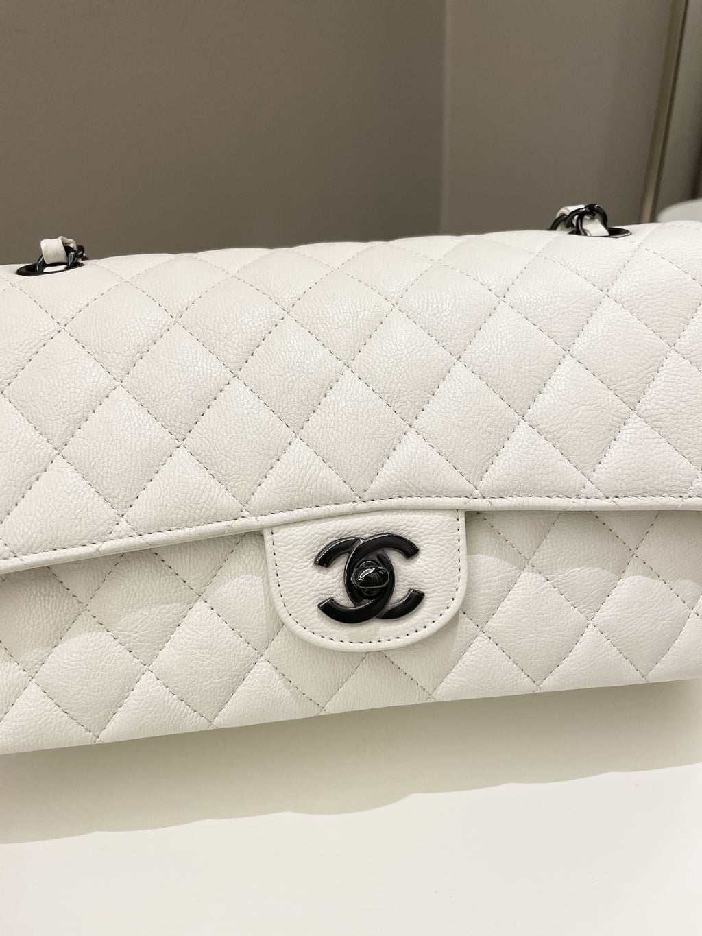 Chanel Classic Quilted Medium Double Flap Ivory Calf