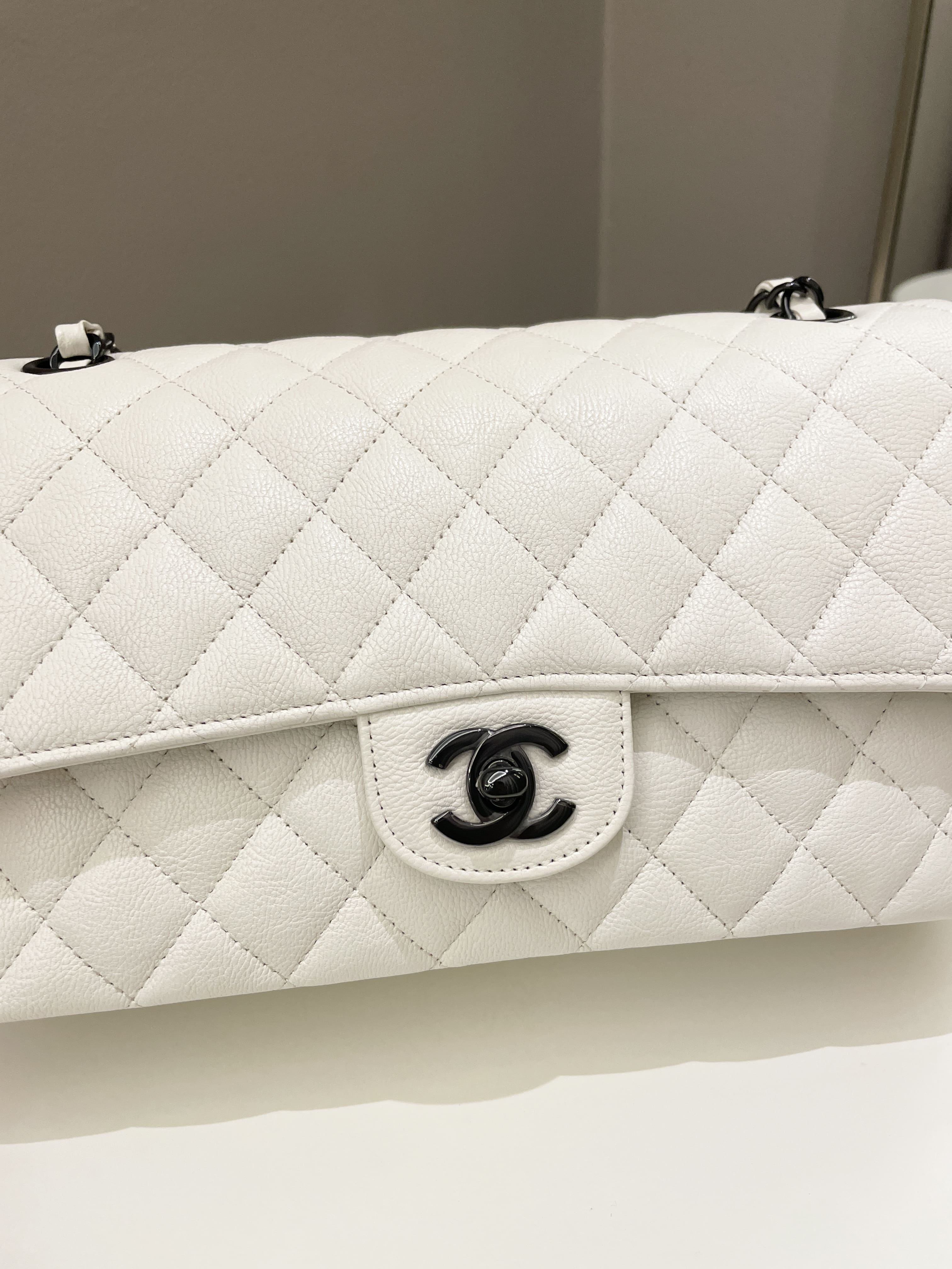 Chanel Classic Quilted Medium Double Flap Ivory Calf