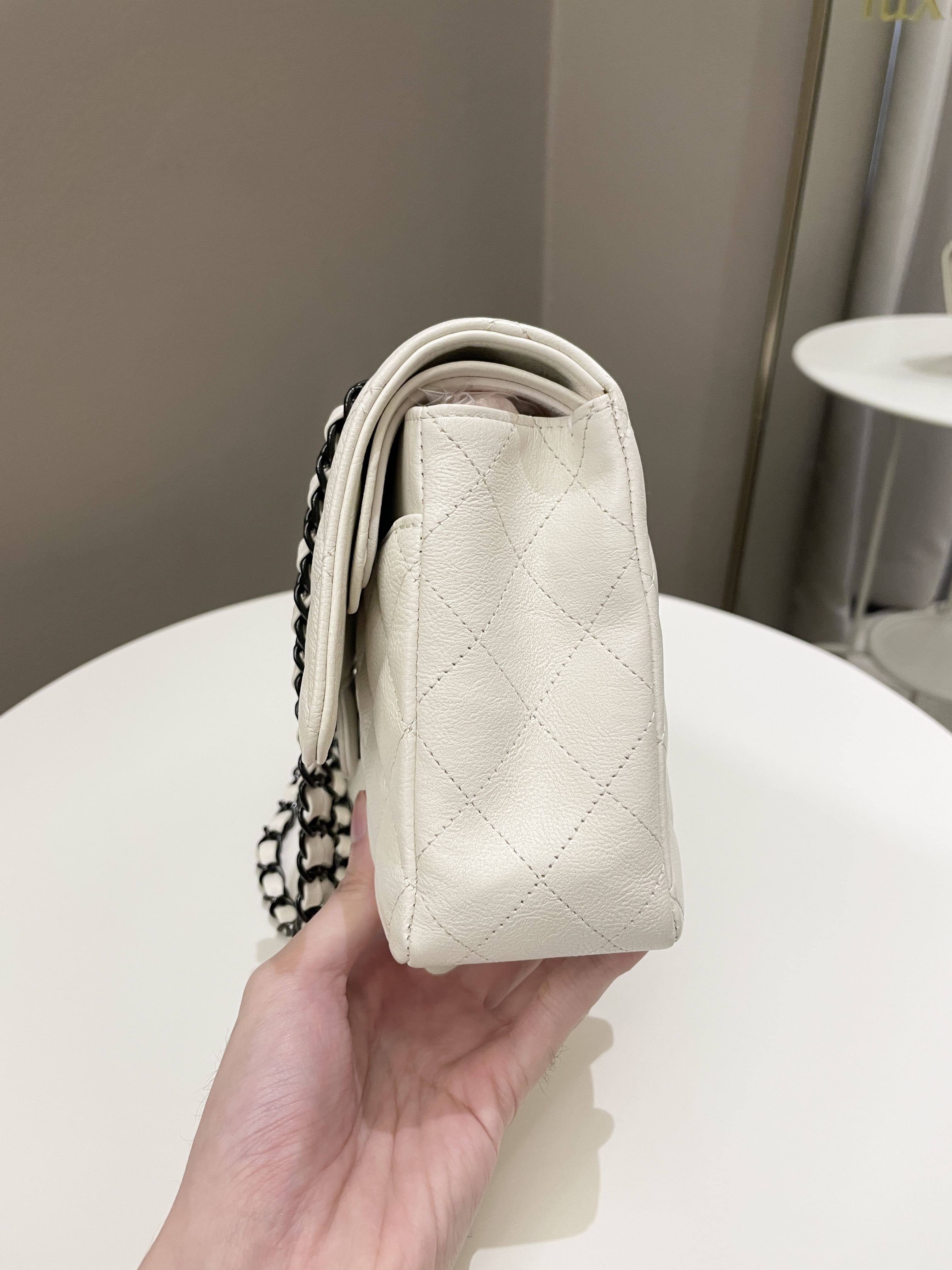 Chanel Classic Quilted Medium Double Flap Ivory Calf