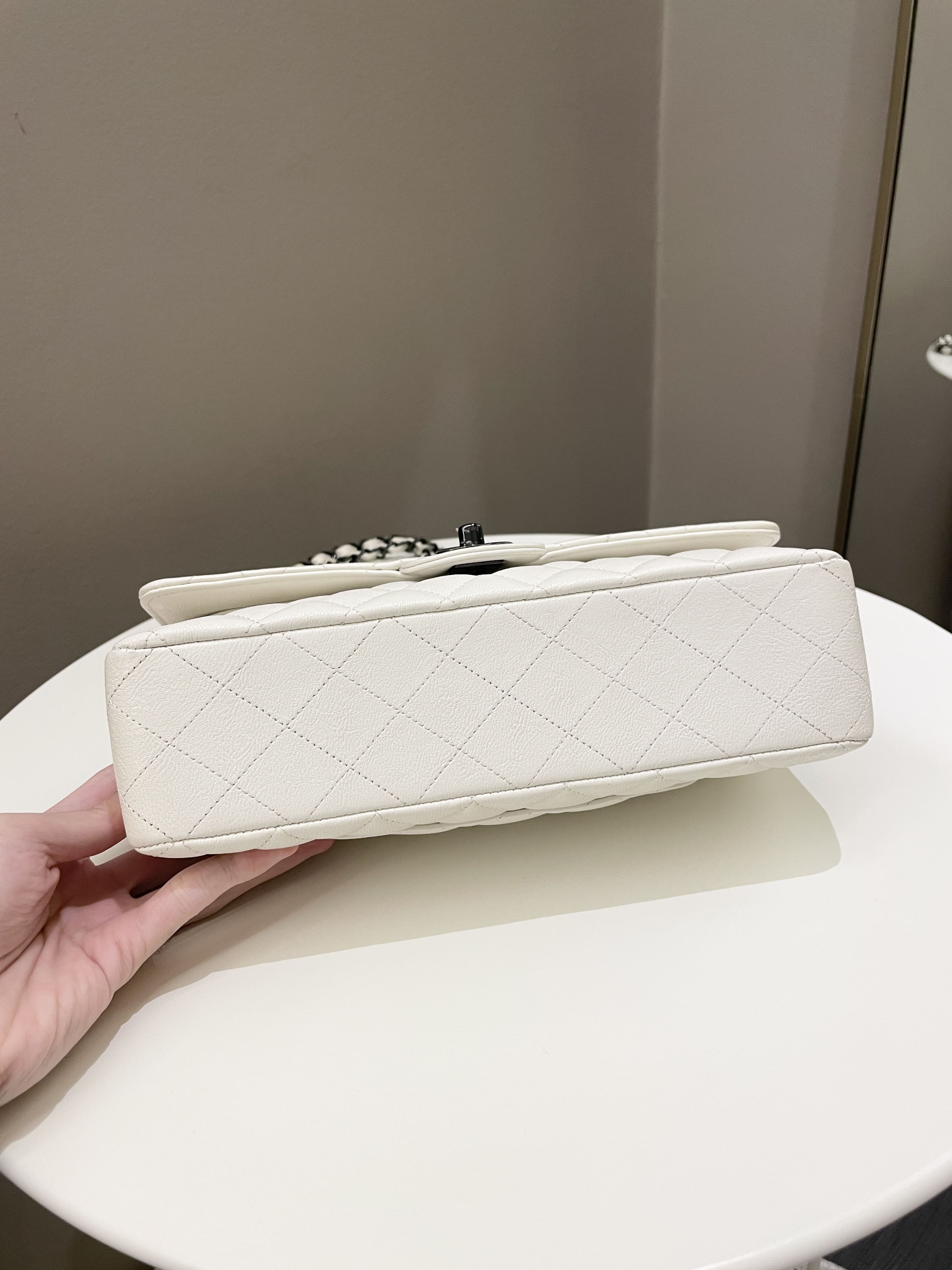 Chanel Classic Quilted Medium Double Flap Ivory Calf