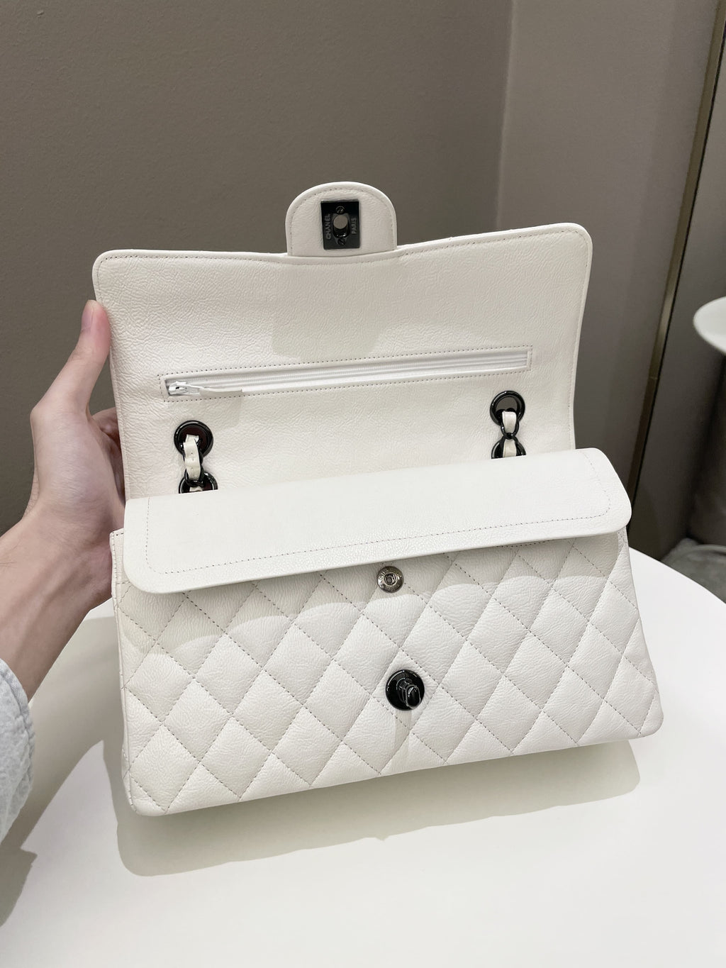Chanel Classic Quilted Medium Double Flap Ivory Calf