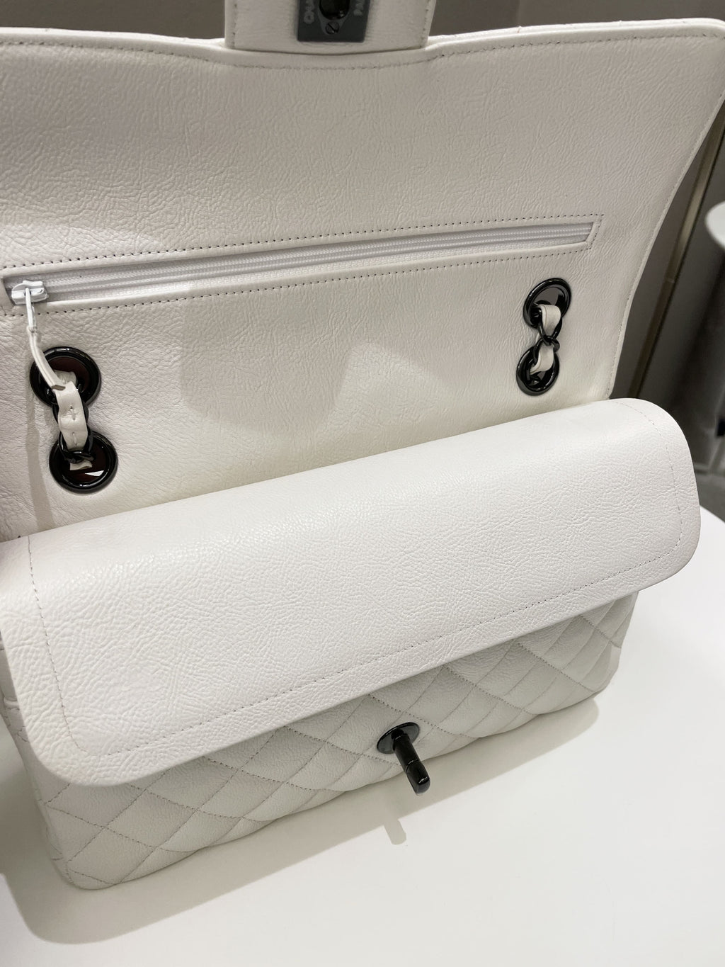 Chanel Classic Quilted Medium Double Flap Ivory Calf