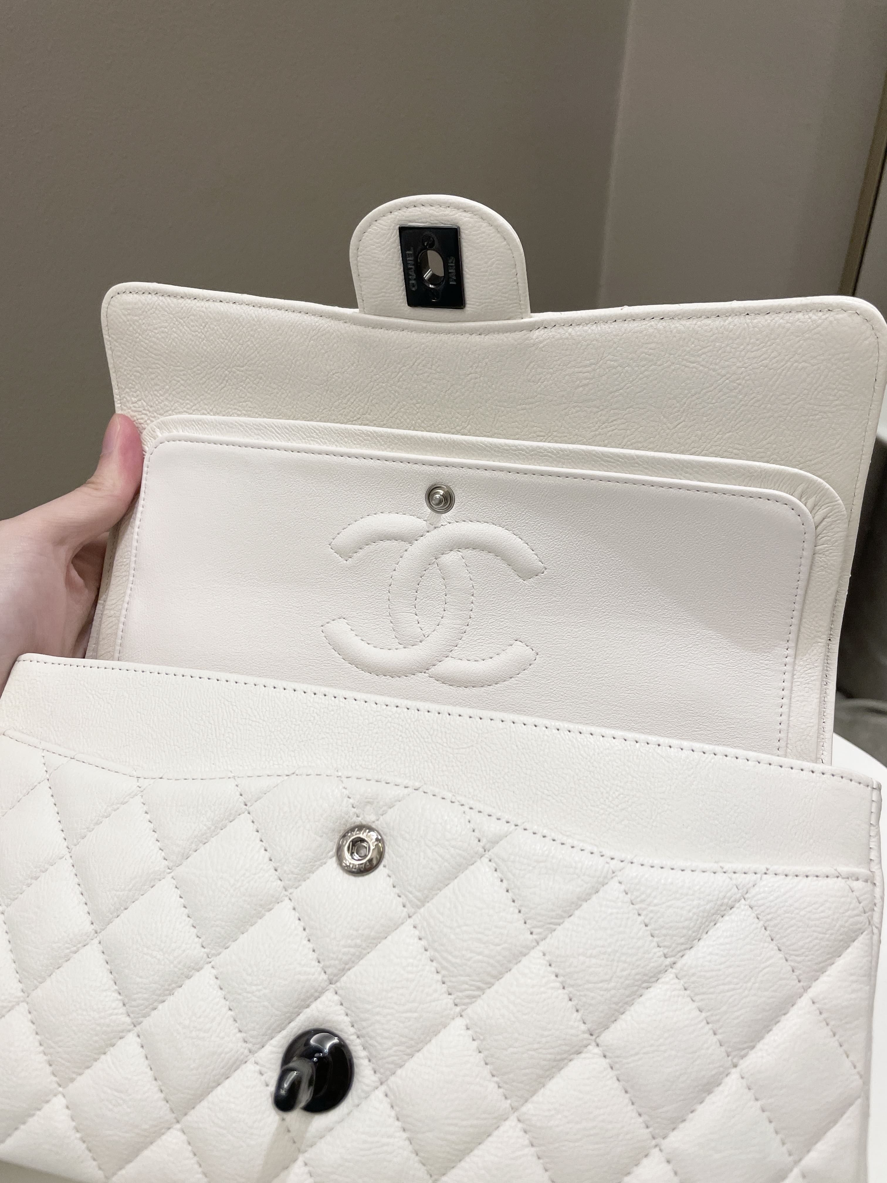 Chanel Classic Quilted Medium Double Flap Ivory Calf