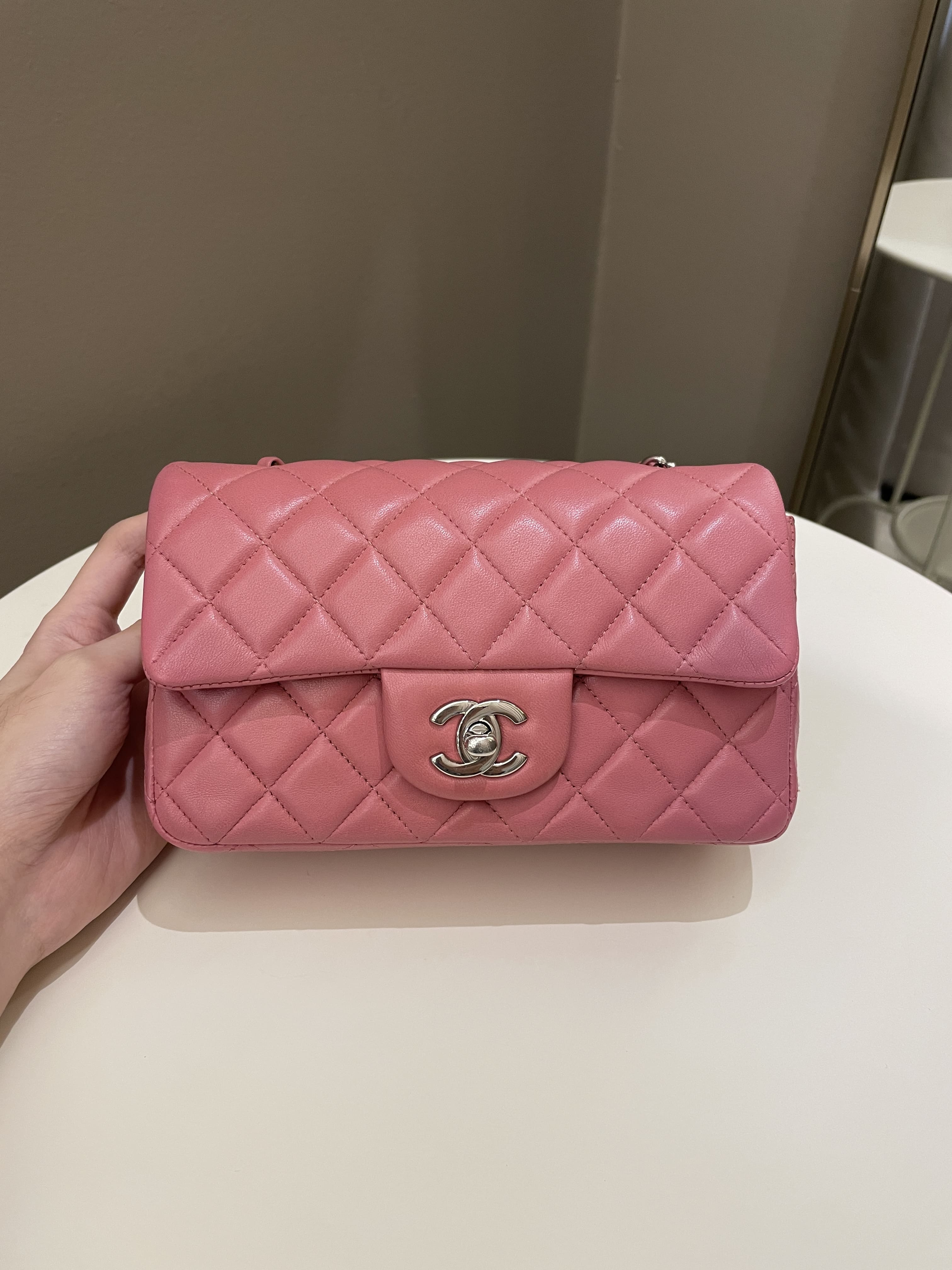Chanel Classic Quilted Mini Rectangular Mauve Pink Lambskin