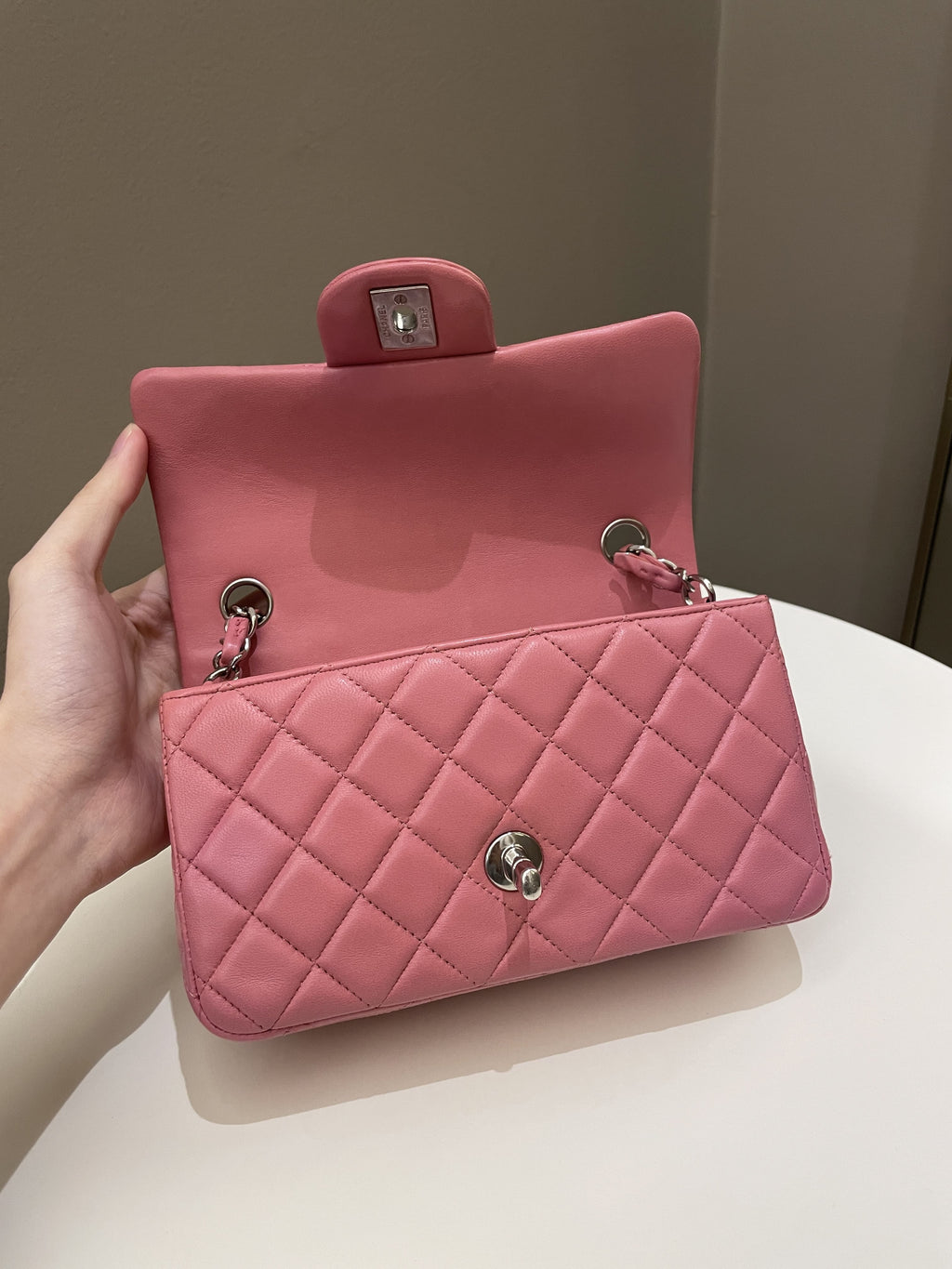 Chanel Classic Quilted Mini Rectangular Mauve Pink Lambskin
